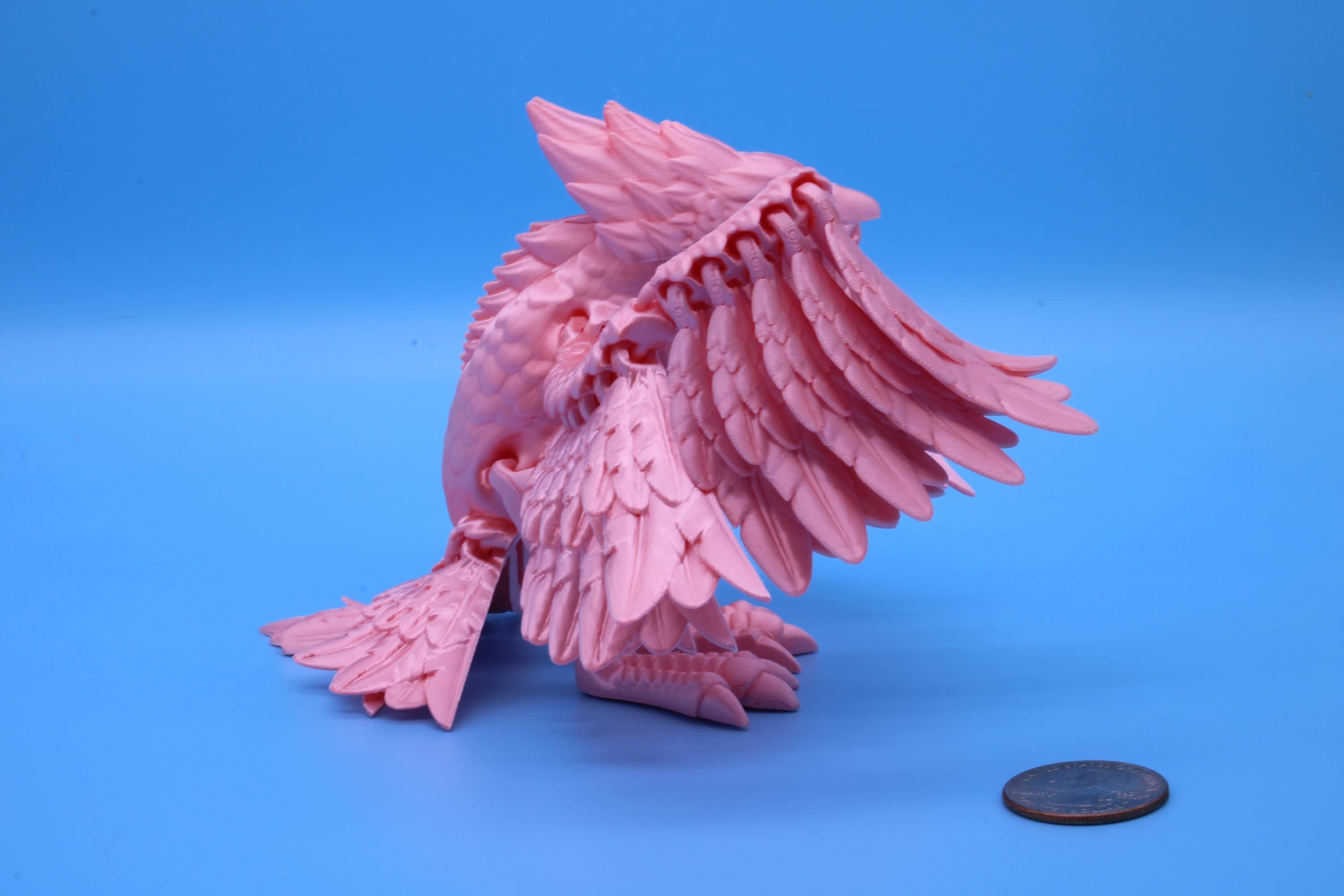 Cute Flexi Pink Phoenix. Unique 3D printed. Great Articulating fidget toy, desk, sensory toy. 4 inch