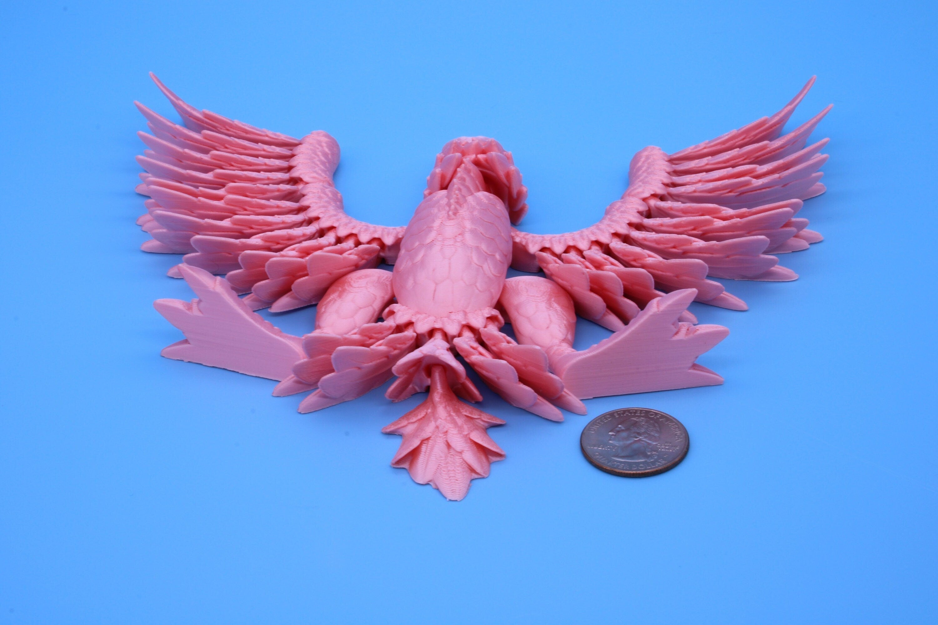Cute Flexi Pink Phoenix. Unique 3D printed. Great Articulating fidget toy, desk, sensory toy. 4 inch