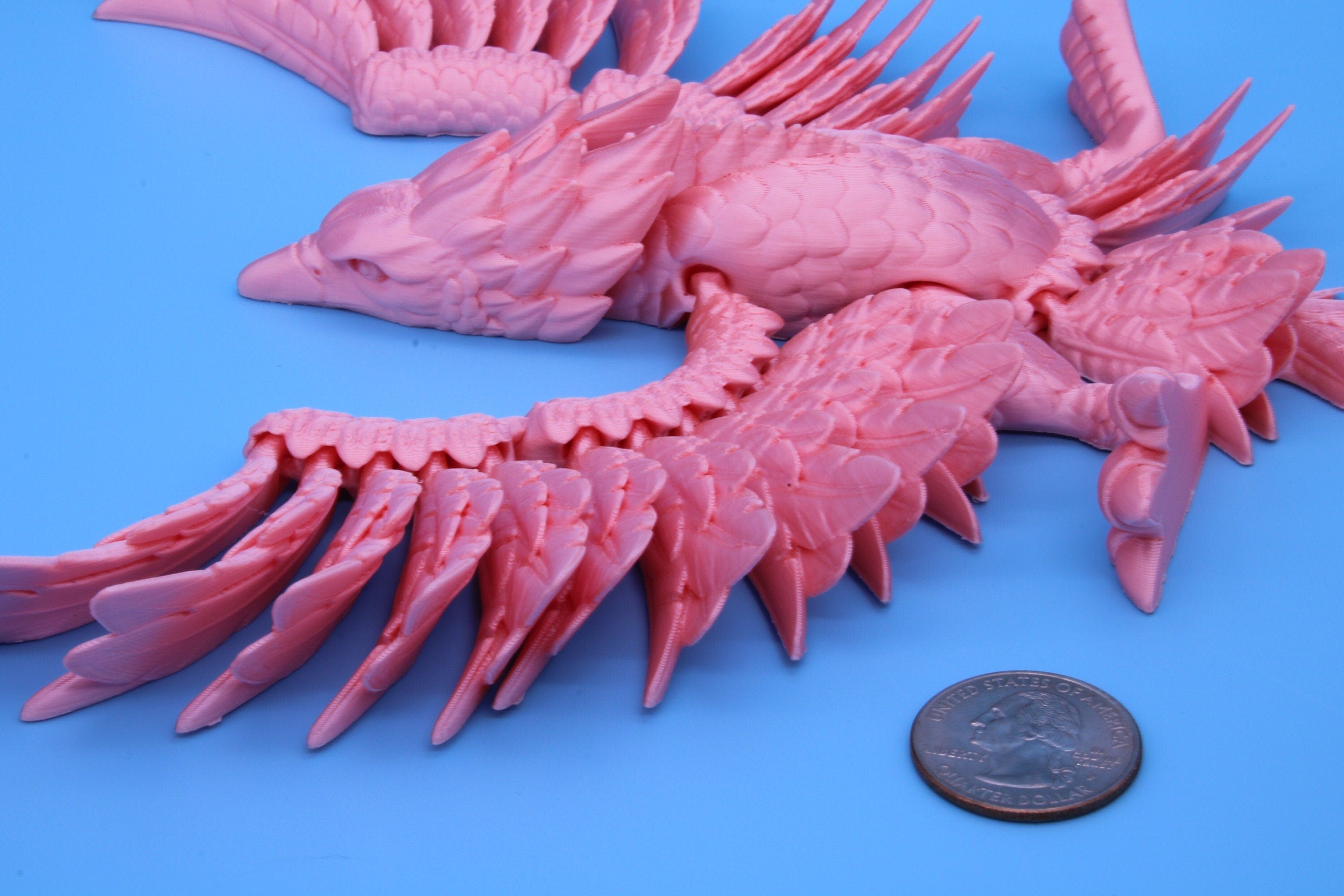 Cute Flexi Pink Phoenix. Unique 3D printed. Great Articulating fidget toy, desk, sensory toy. 4 inch