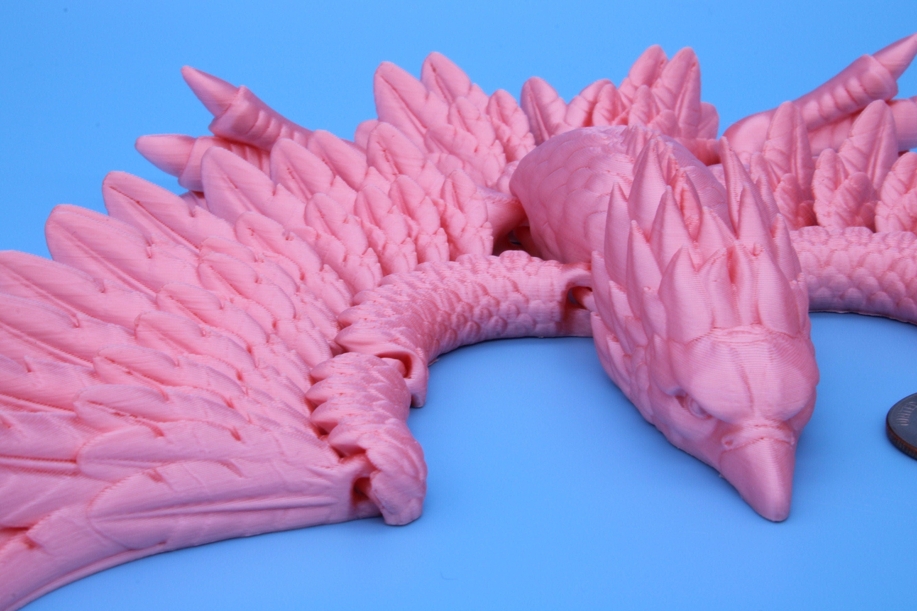 Cute Flexi Pink Phoenix. Unique 3D printed. Great Articulating fidget toy, desk, sensory toy. 4 inch