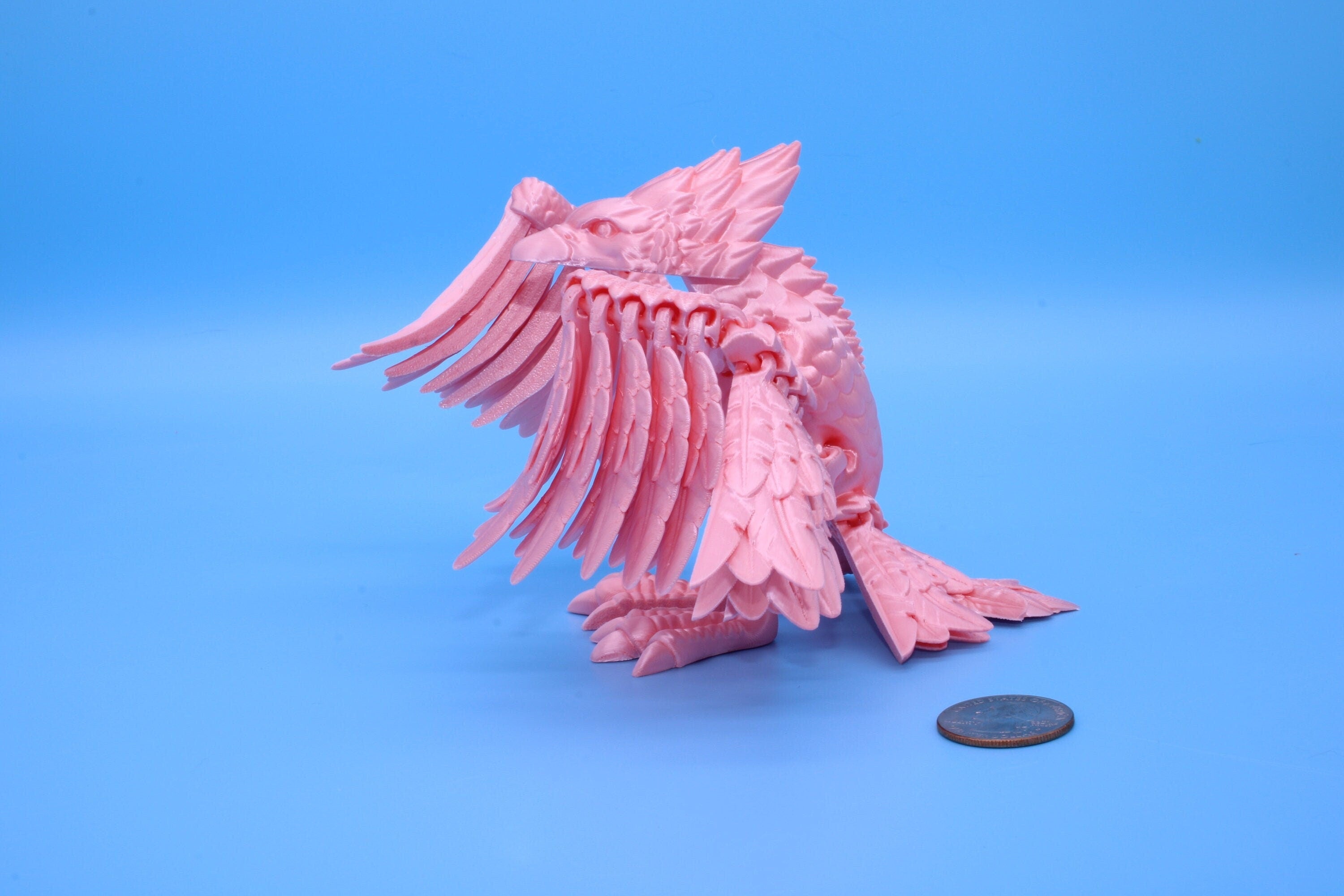 Cute Flexi Pink Phoenix. Unique 3D printed. Great Articulating fidget toy, desk, sensory toy. 4 inch