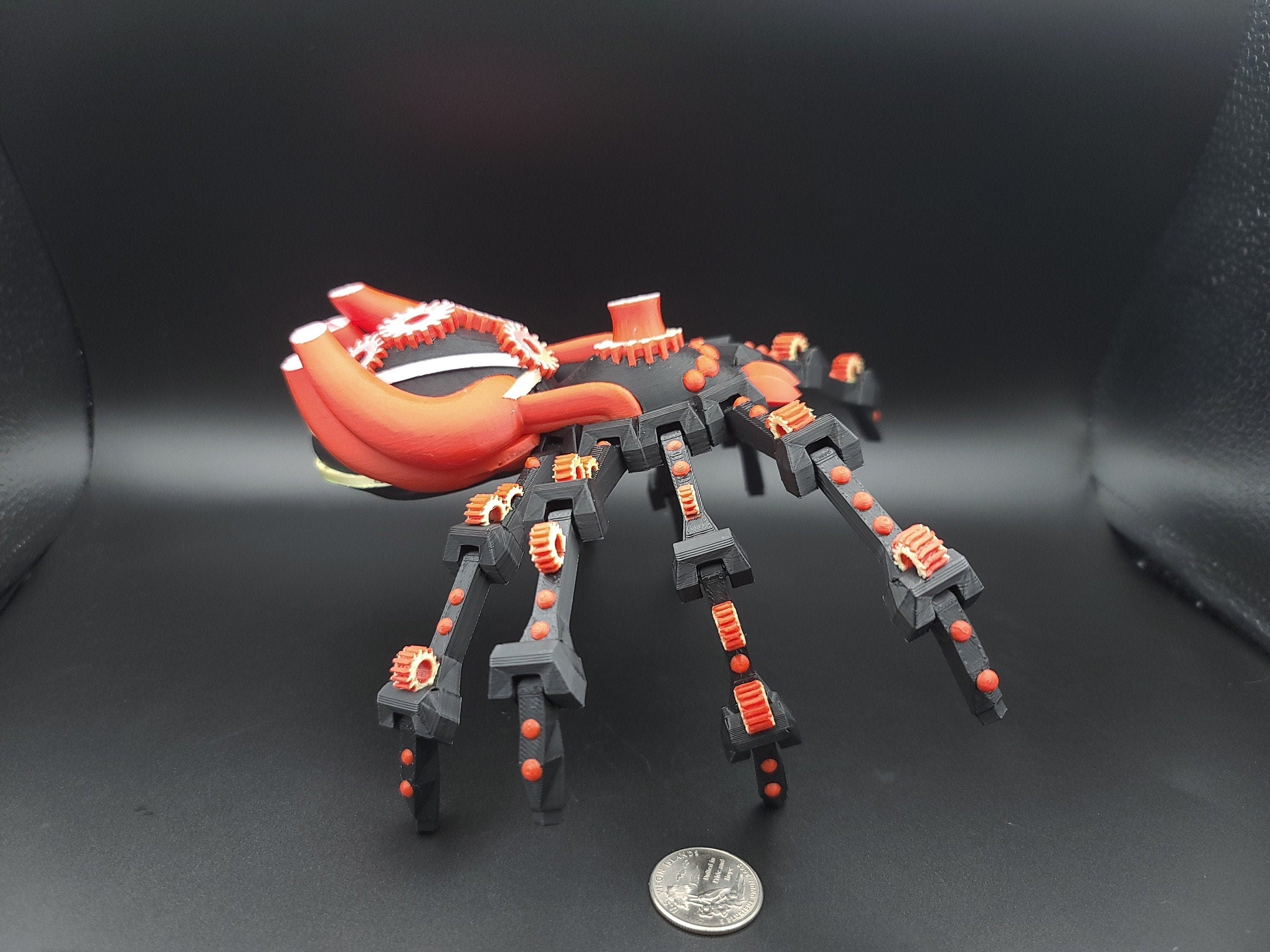 Multi Color Steam Punk Spider. 100% 3D printed! Steam Punk Spider 3D printed articulating spider . flexi Toy, 9.75 in. Stress Relief, Gift.