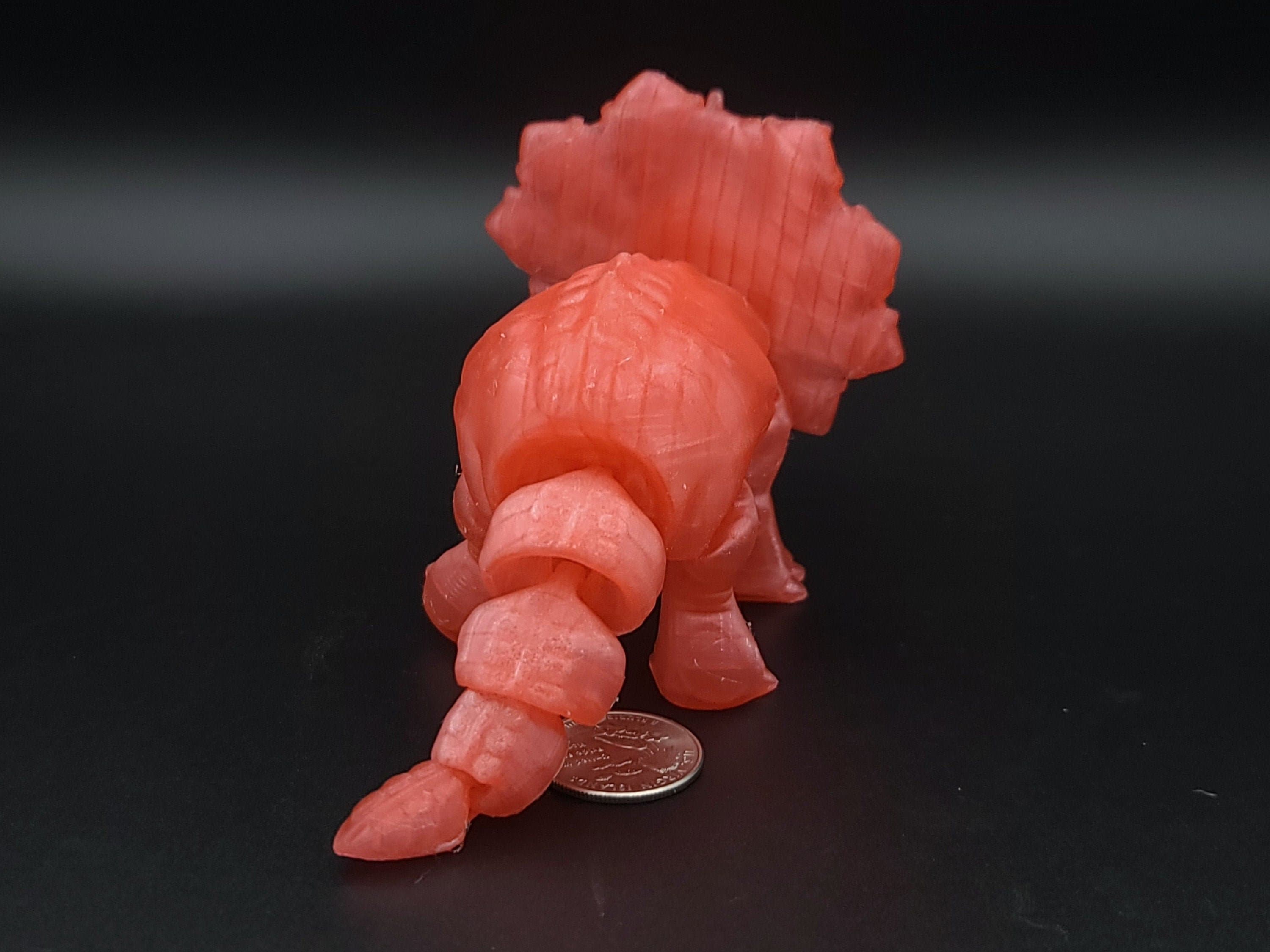Cute Flexi Watermelon Red Translucent Triceratops. Unique 3D printed Triceratops. Great Articulating fidget toy, desk, sensory toy. 6.5 inch