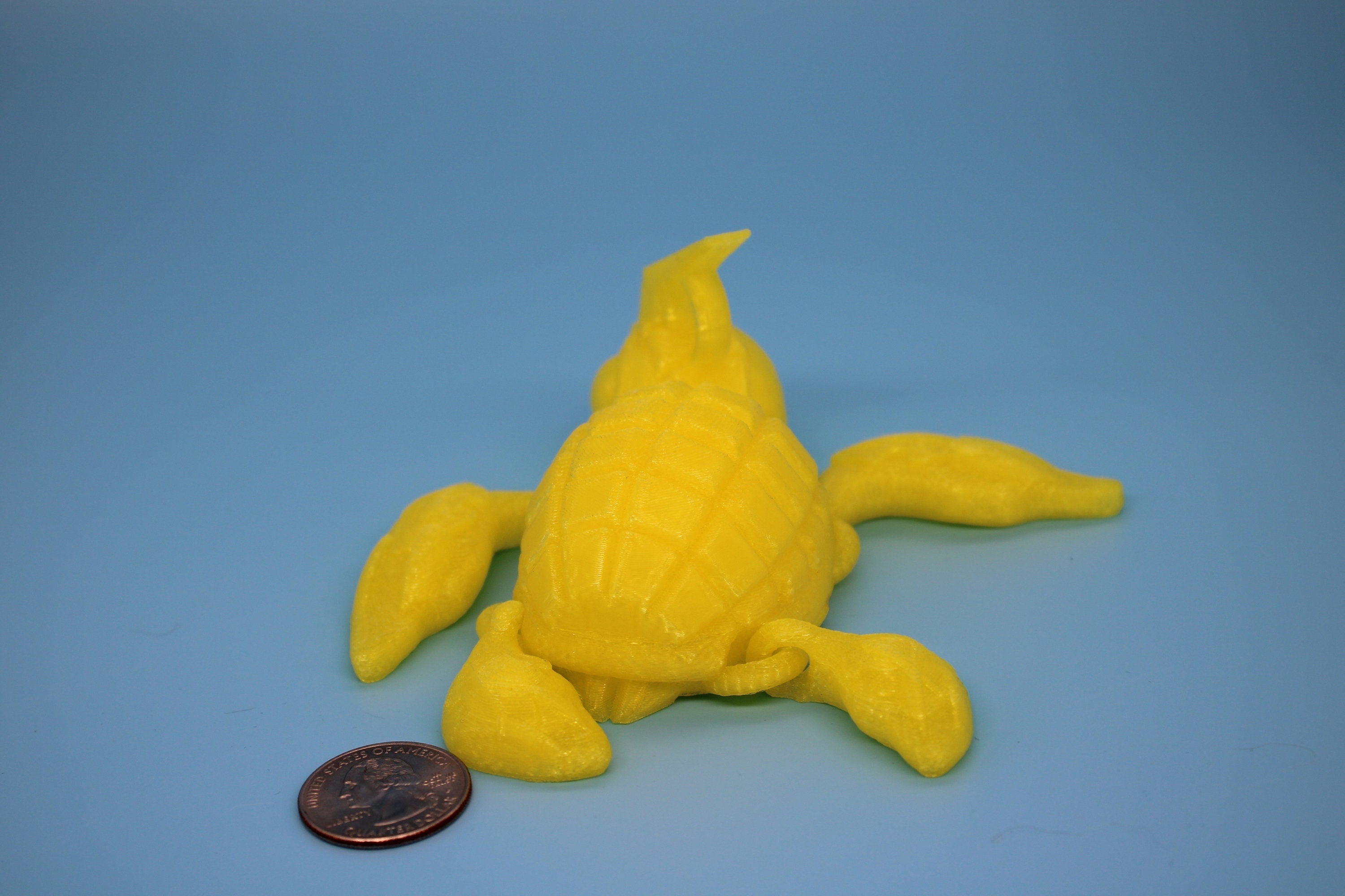 Glass Yellow Color Grenurtle, grenade / turtle 3d printed (made) adult desk fidget toy. Sensory turtle buddy.