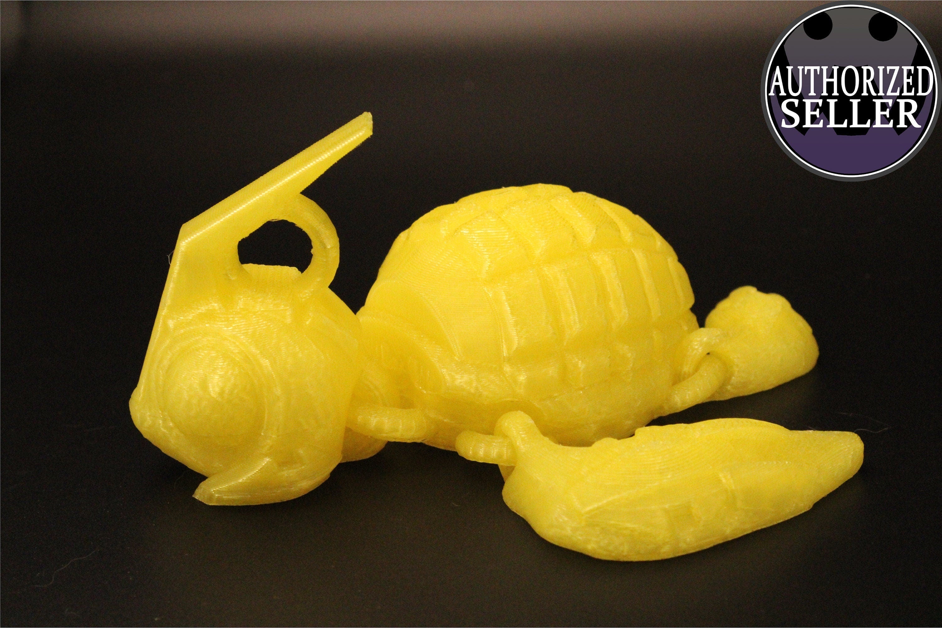 Glass Yellow Color Grenurtle, grenade / turtle 3d printed (made) adult desk fidget toy. Sensory turtle buddy.