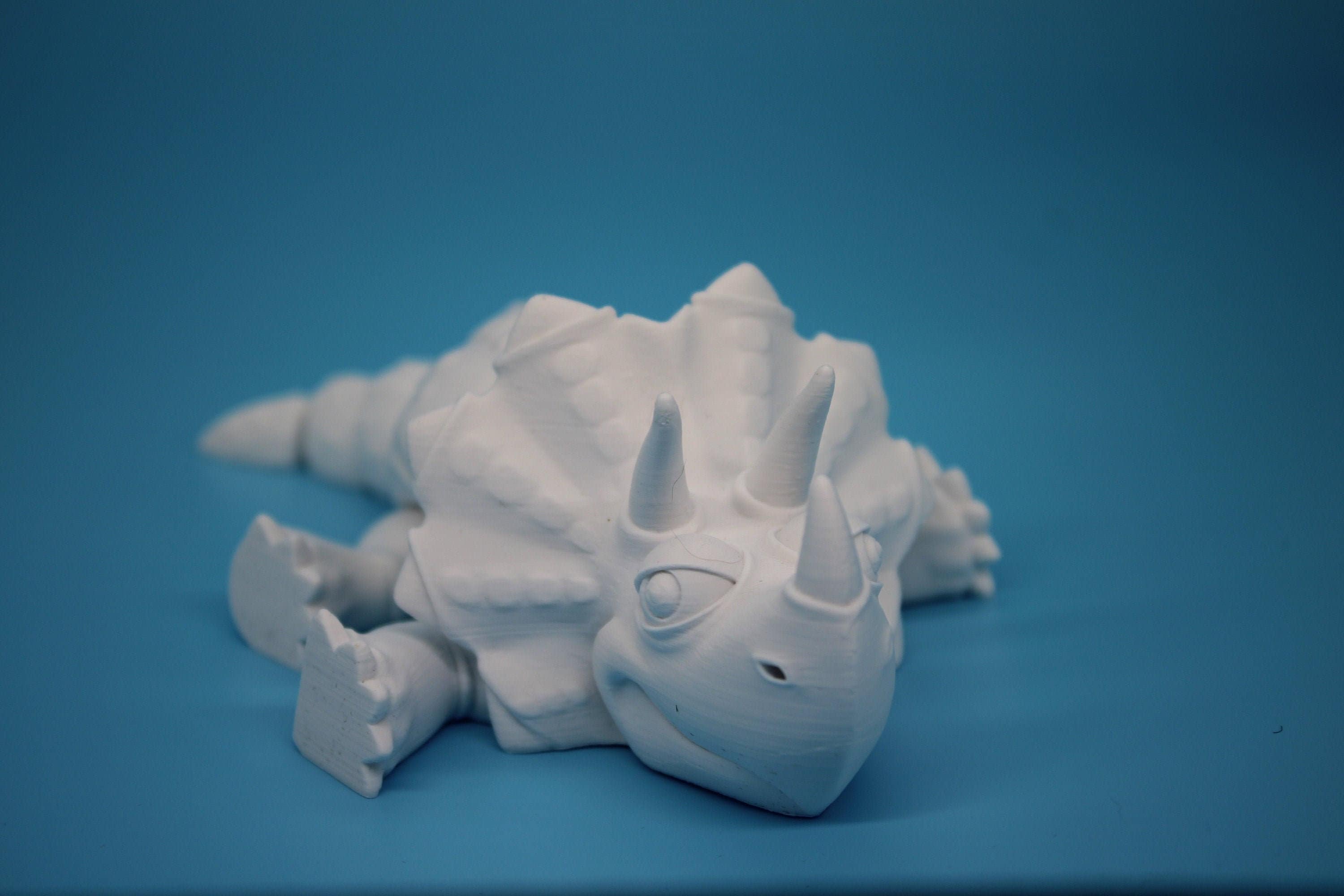 Cute Flexi White Triceratops. Unique 3D printed Triceratops. Great Articulating fidget toy, desk, sensory toy. 6.5 inch