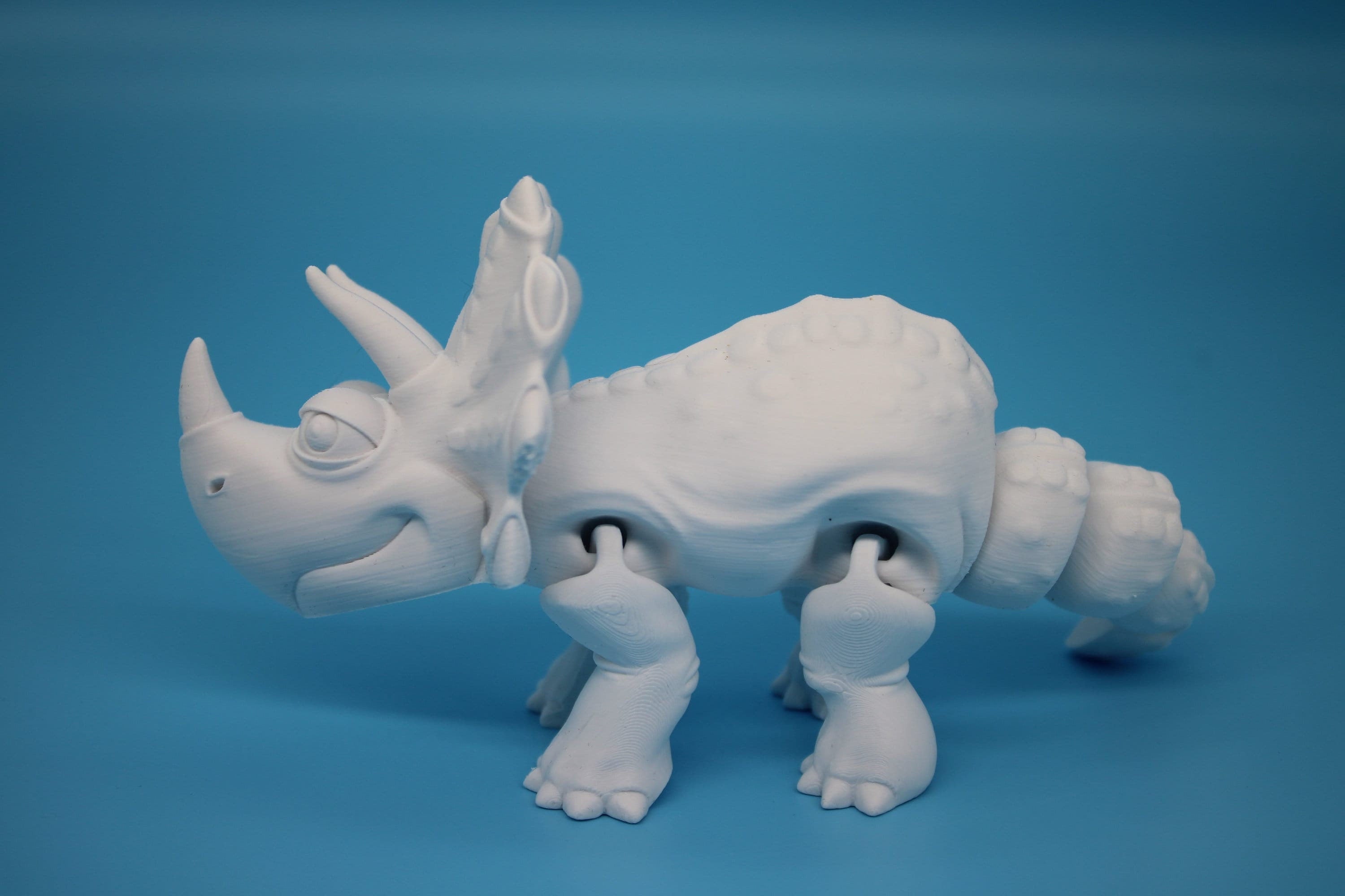 Cute Flexi White Triceratops. Unique 3D printed Triceratops. Great Articulating fidget toy, desk, sensory toy. 6.5 inch