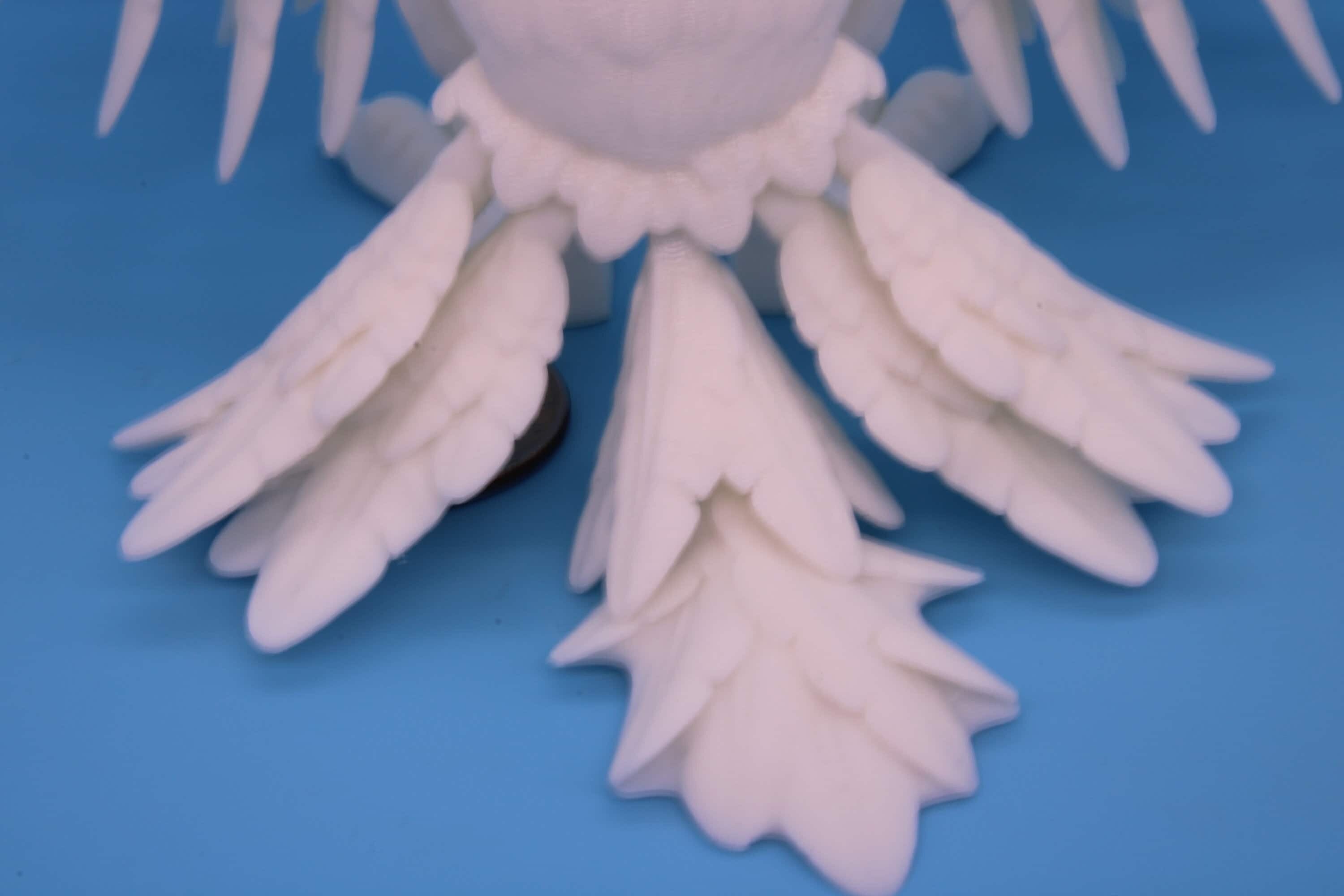 Cute Flexi White Phoenix. Unique 3D printed. Great Articulating fidget toy, desk, sensory toy. 4 inch