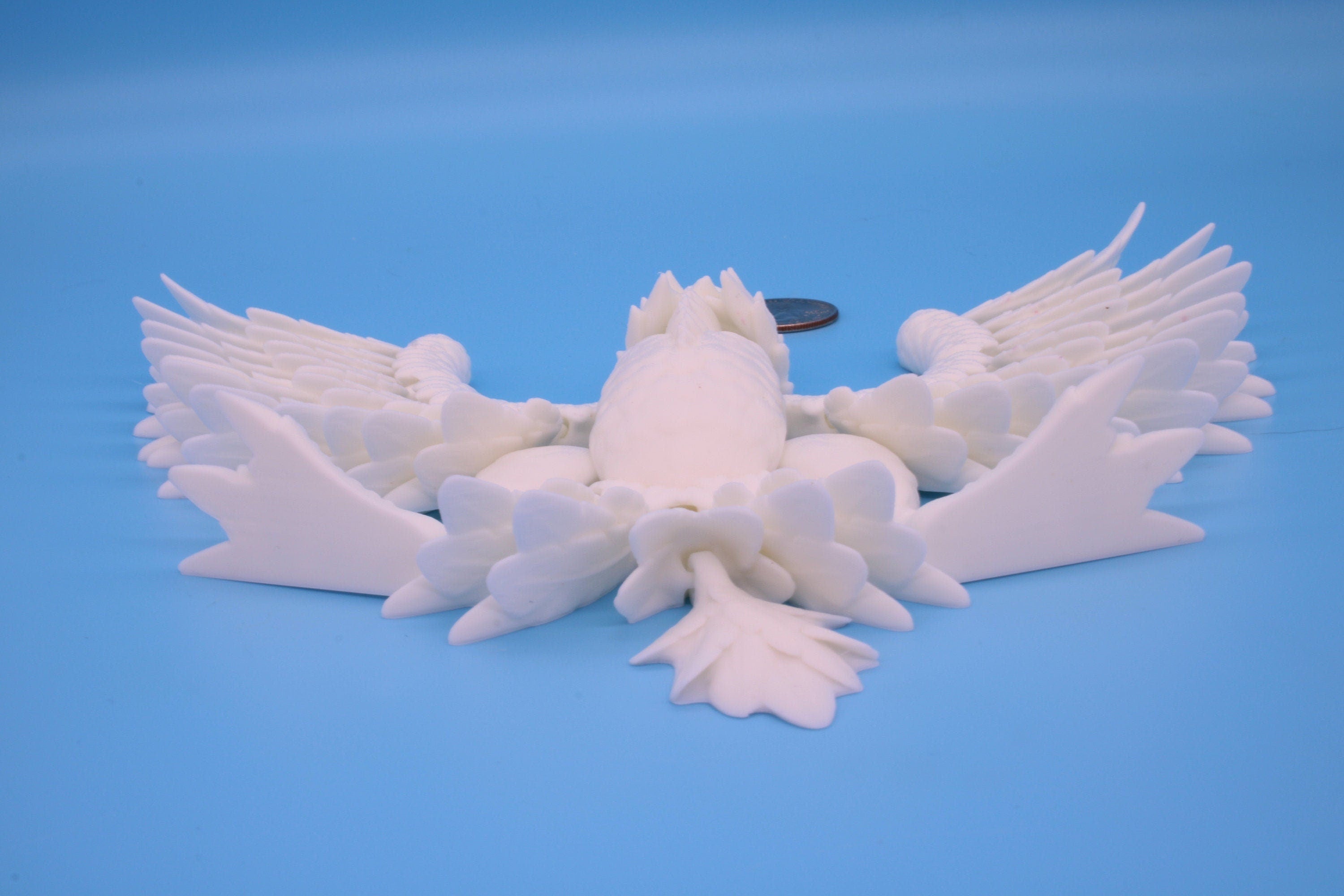 Cute Flexi White Phoenix. Unique 3D printed. Great Articulating fidget toy, desk, sensory toy. 4 inch