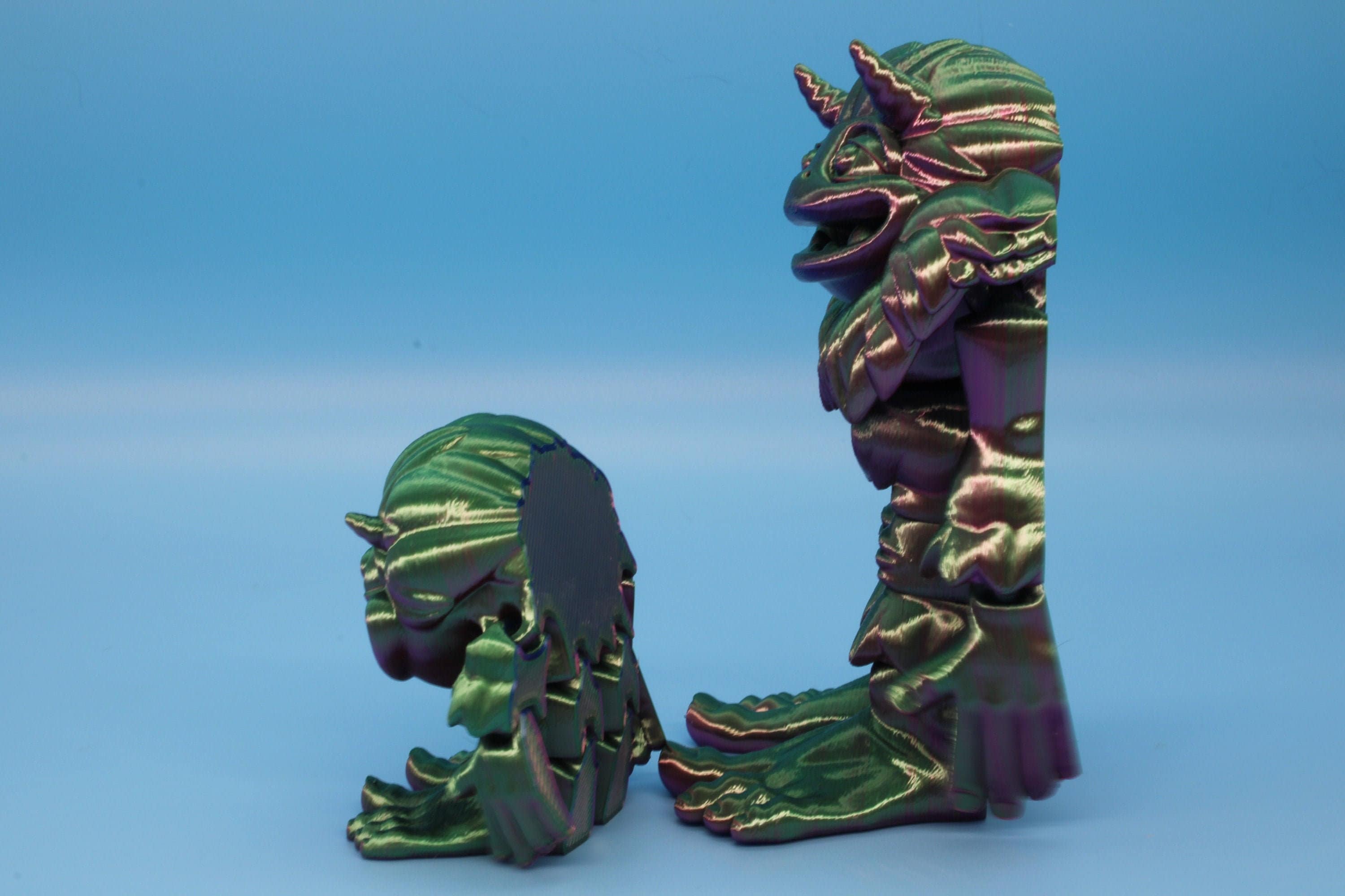 Cute Flexi Yeti & Baby Multi Color. | Unique 3D printed duo. | Great Articulating fidget toy, desk, sensory toy. | 5/3in Blue, Red, Green.