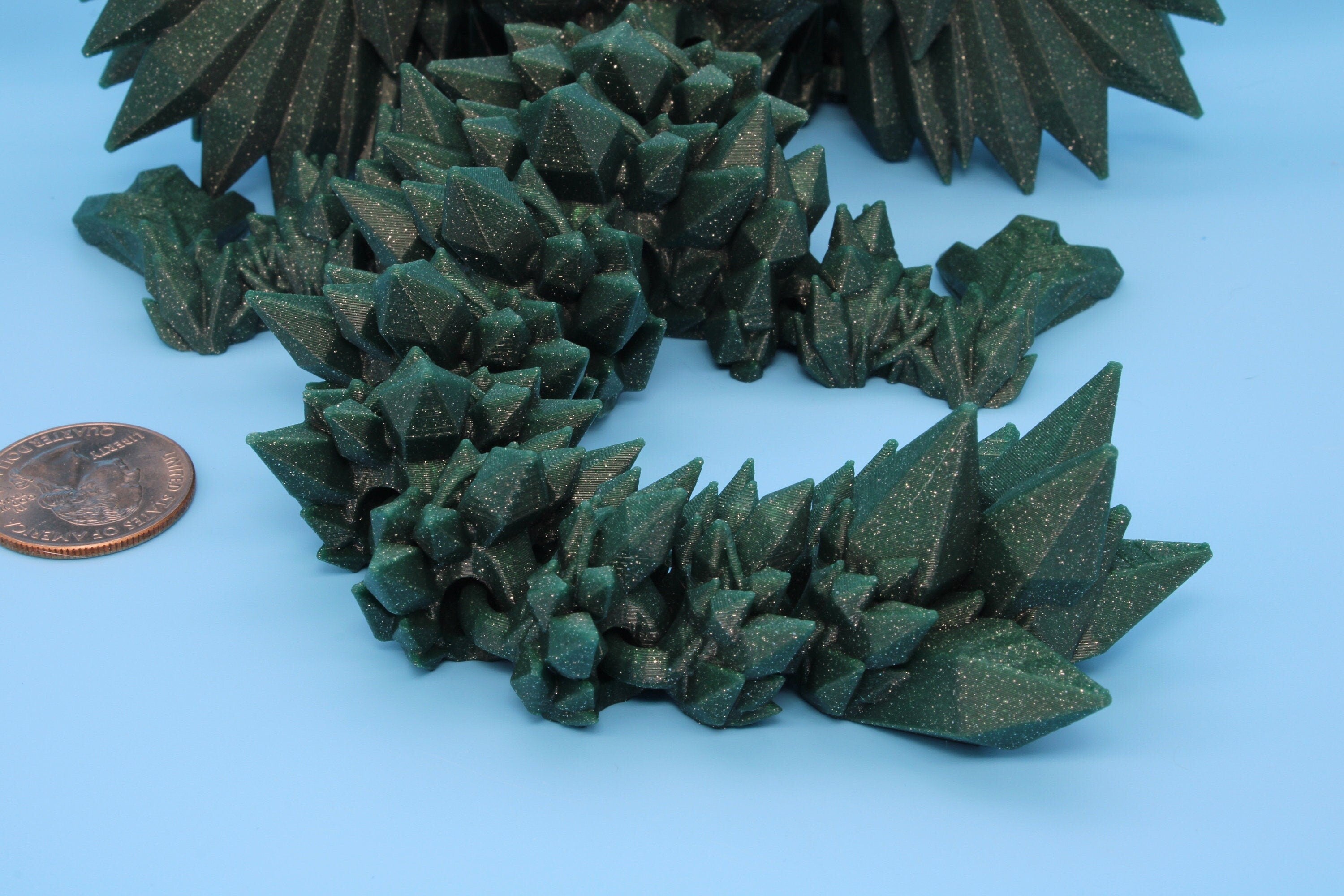 Green Sparkle Baby Crystal Winged Dragon | 3D printed articulating | Fidget Toy | Flexi Toy | 11.5 in. | Stress Relief | Dragon Gift.