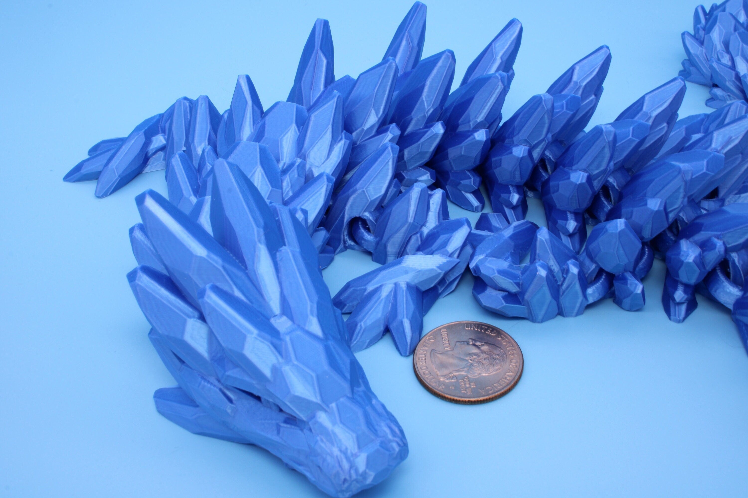 Gem Dragon | Blue | 3D Printed Articulating Dragon | Flexi Toy | Adult Fidget Toy | Dragon Buddy | 26 inches (Made)