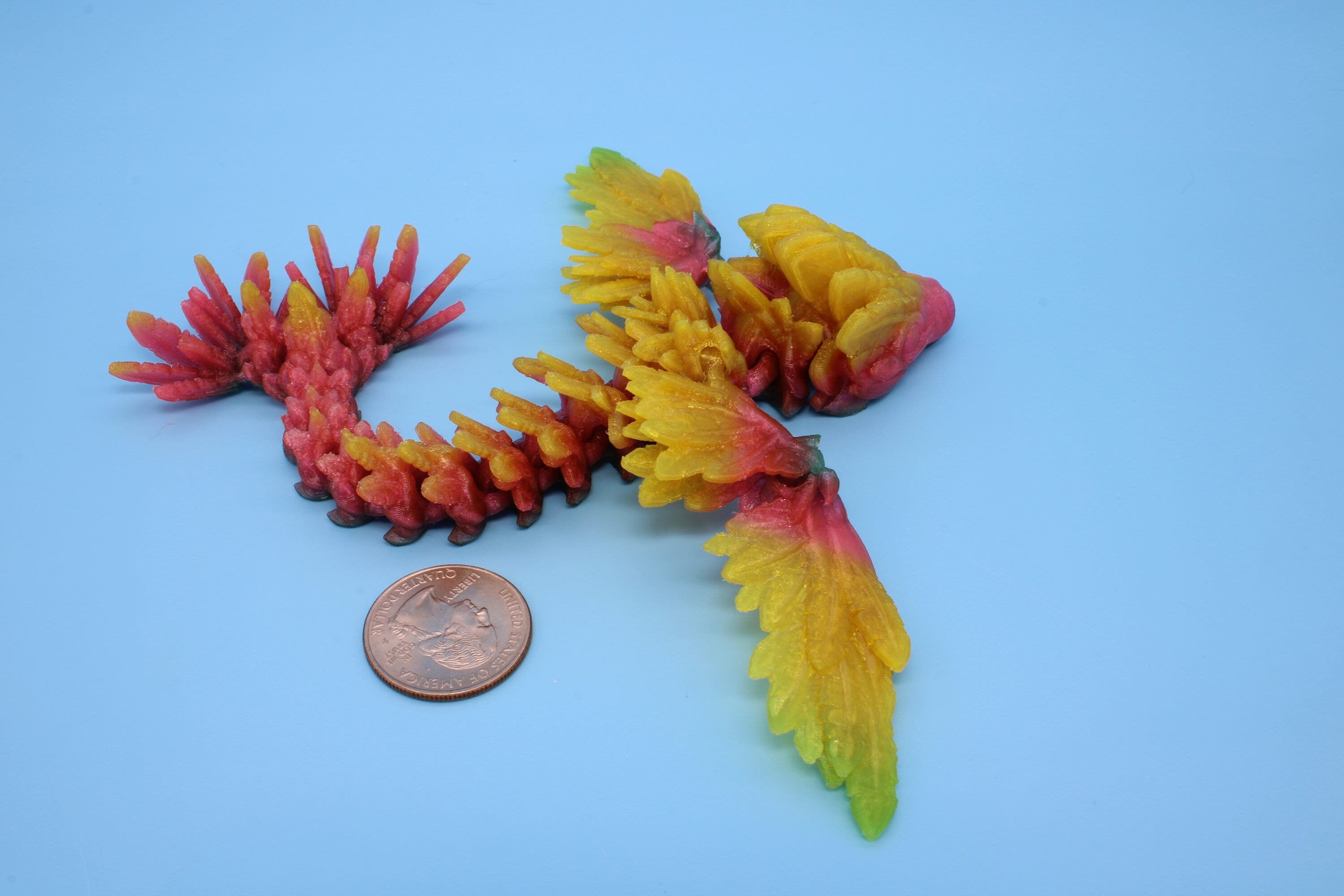 Miniature Baby Flying Serpent Dragon Rainbow 3D printed articulating Toy Fidget Flexi Toy 7 in. head to tail Stress Relief Gift