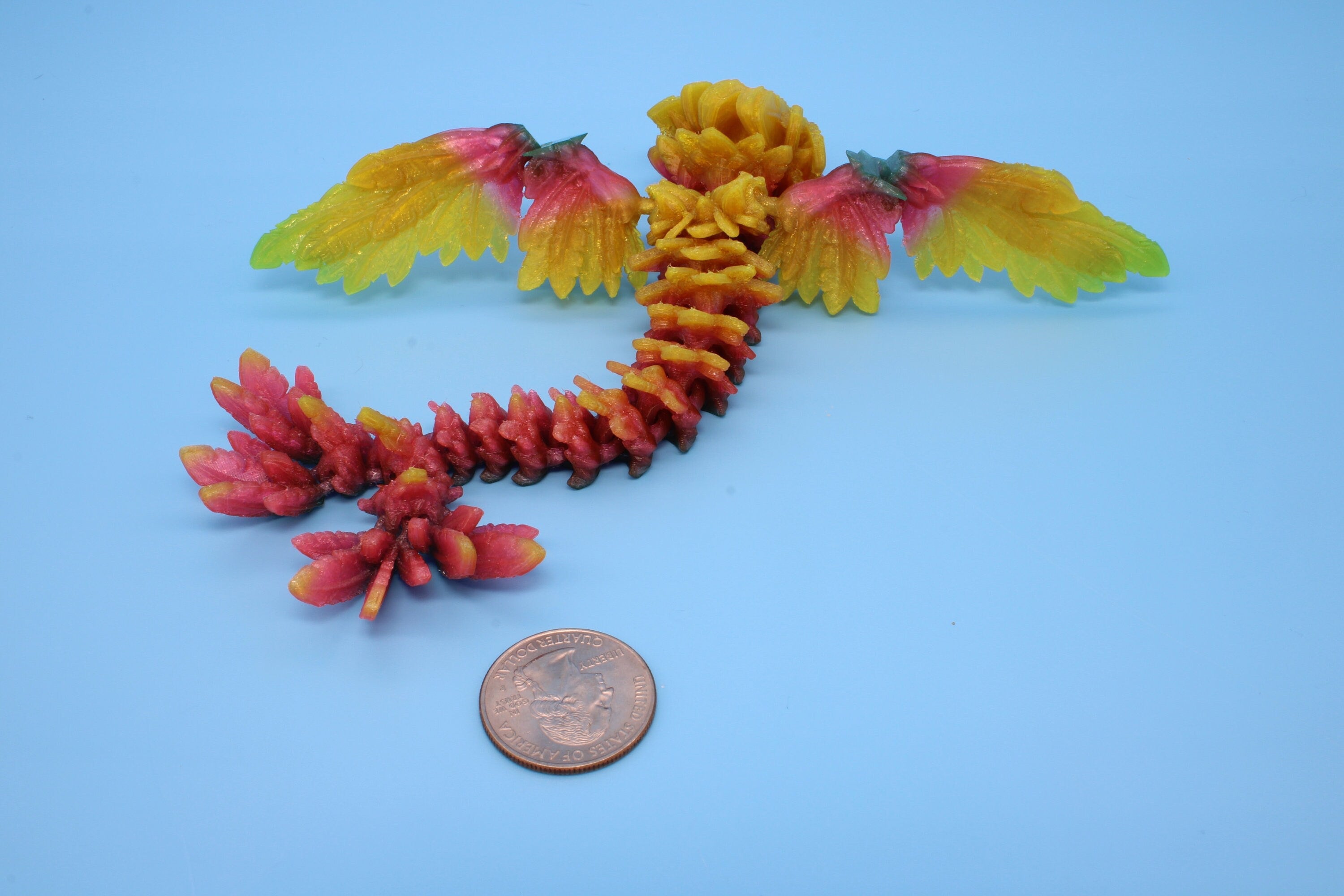Miniature Baby Flying Serpent Dragon Rainbow 3D printed articulating Toy Fidget Flexi Toy 7 in. head to tail Stress Relief Gift