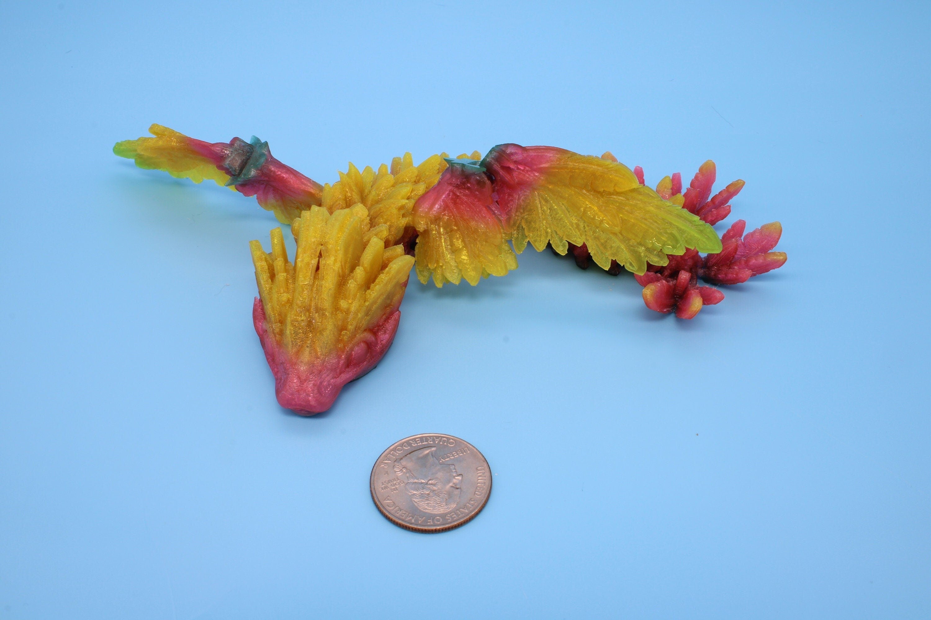 Miniature Baby Flying Serpent Dragon Rainbow 3D printed articulating Toy Fidget Flexi Toy 7 in. head to tail Stress Relief Gift