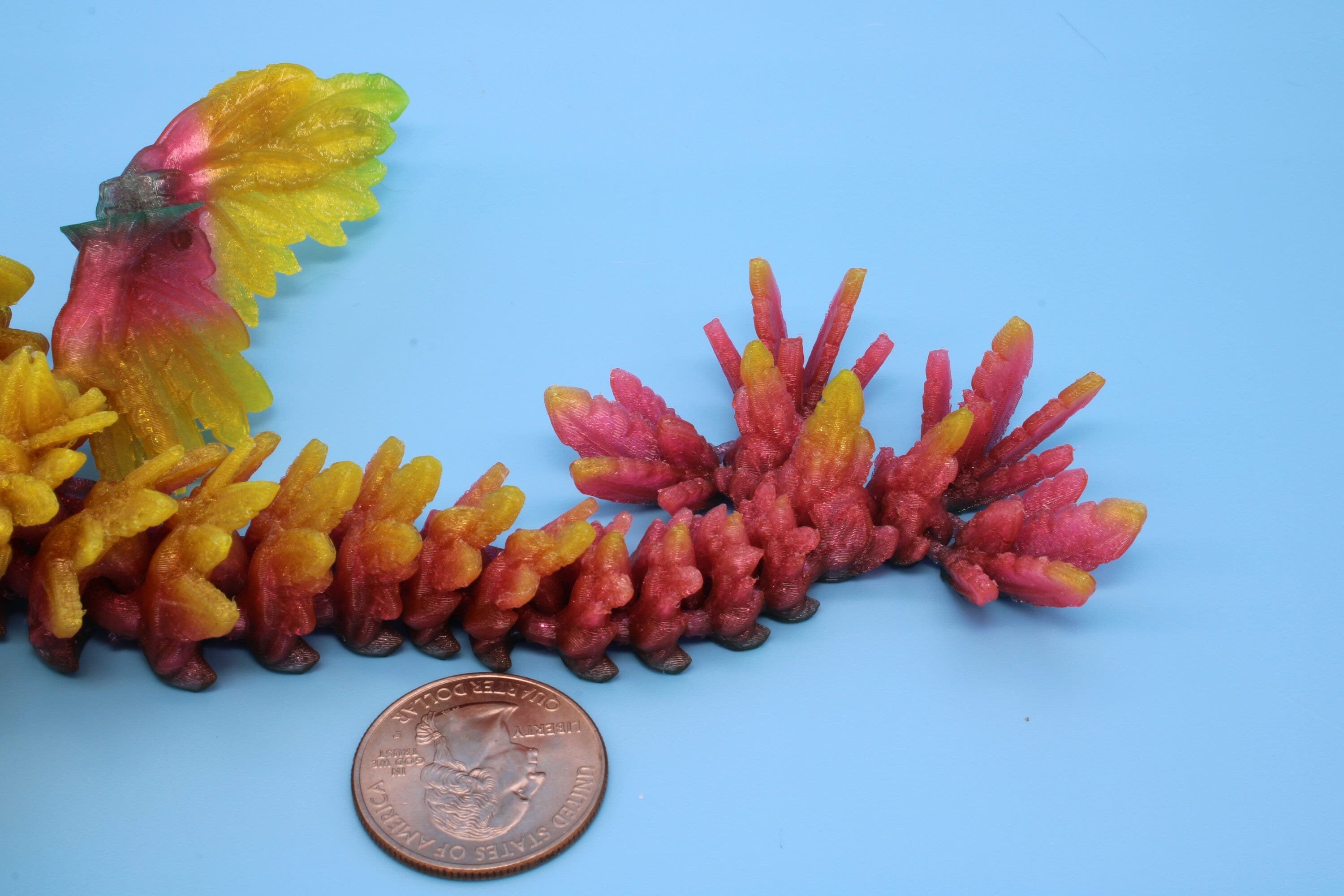 Miniature Baby Flying Serpent Dragon Rainbow 3D printed articulating Toy Fidget Flexi Toy 7 in. head to tail Stress Relief Gift