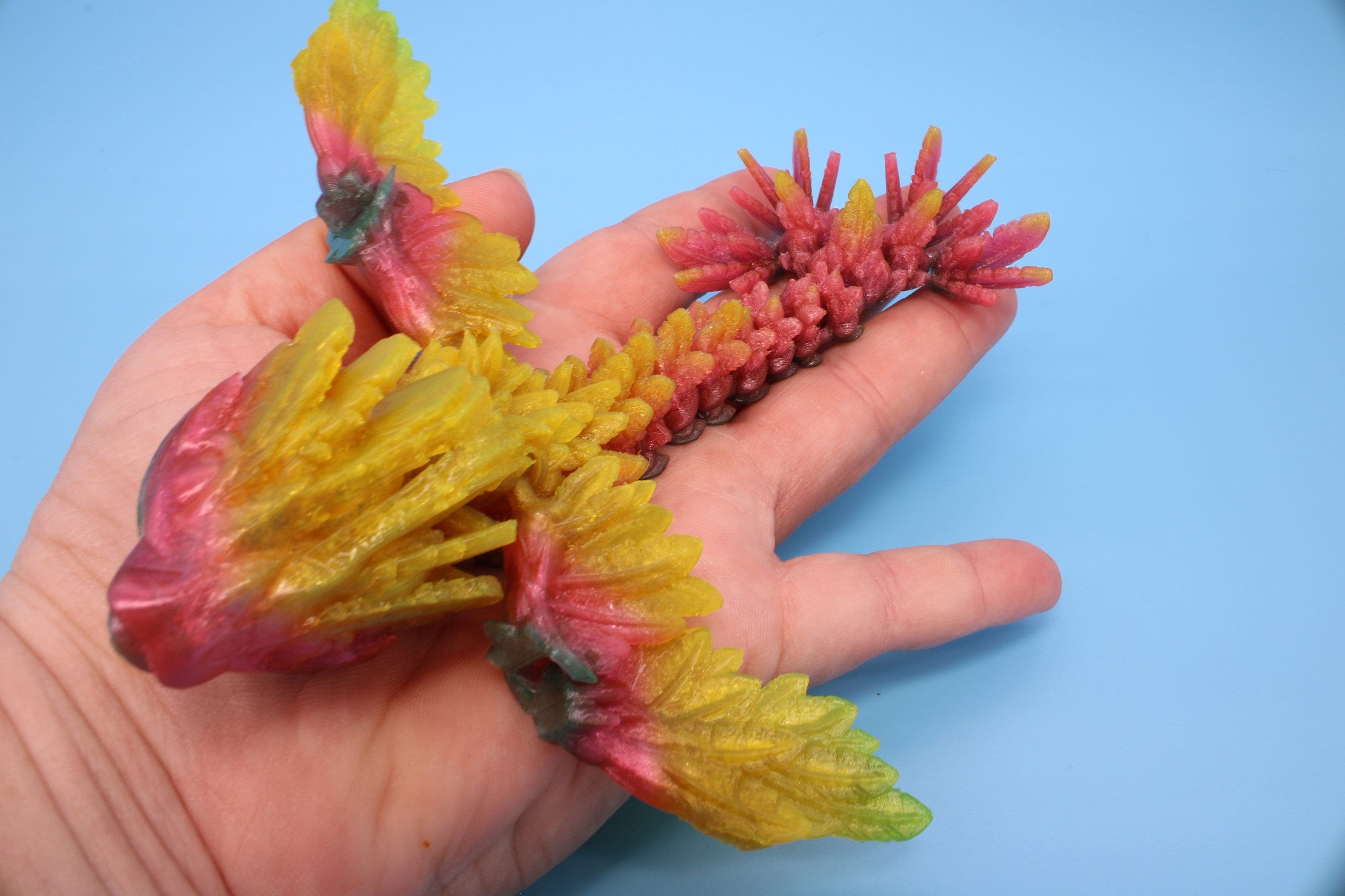 Miniature Baby Flying Serpent Dragon Rainbow 3D printed articulating Toy Fidget Flexi Toy 7 in. head to tail Stress Relief Gift