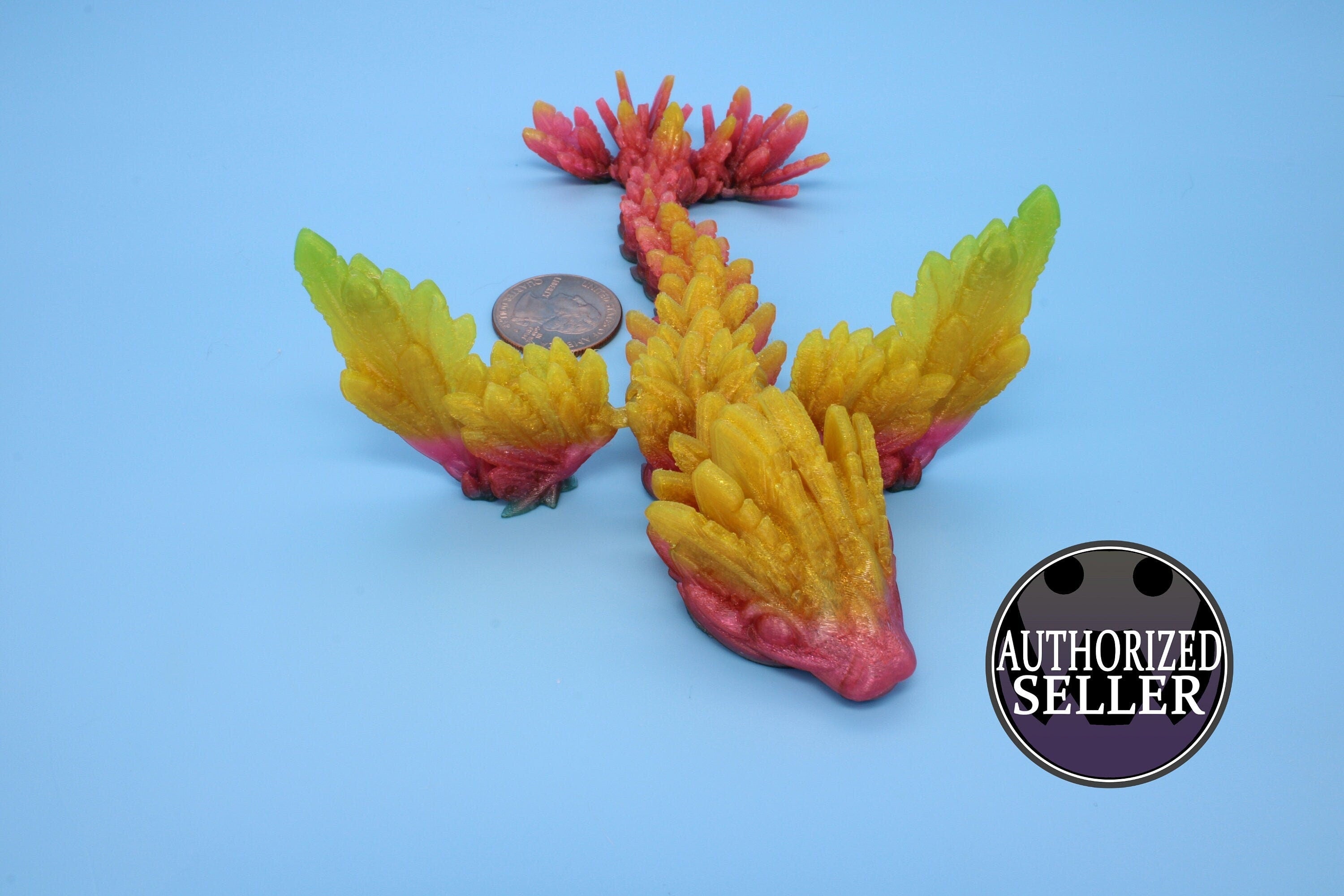 Miniature Baby Flying Serpent Dragon Rainbow 3D printed articulating Toy Fidget Flexi Toy 7 in. head to tail Stress Relief Gift