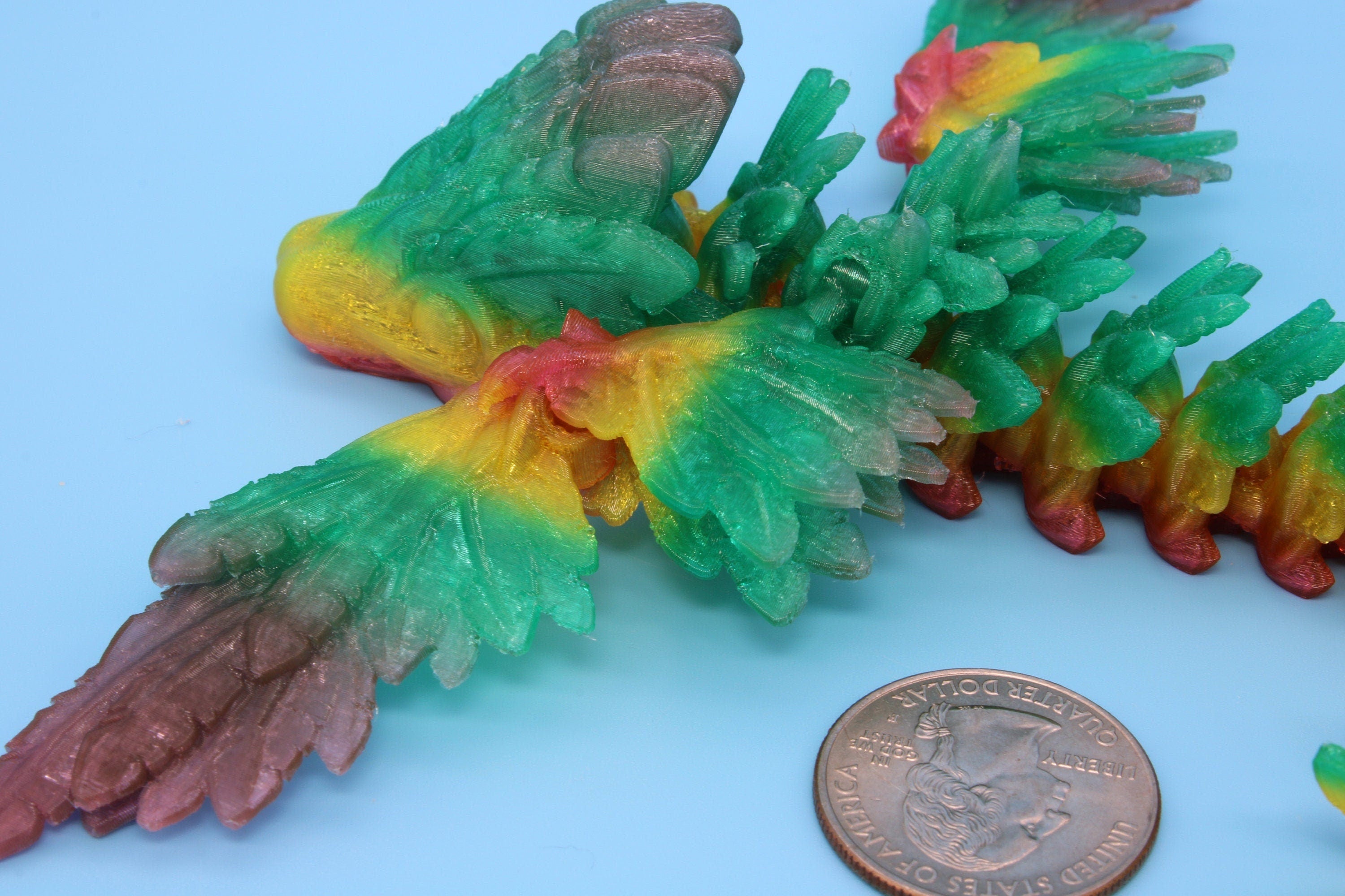 Miniature Baby Flying Serpent Dragon Rainbow 3D printed articulating Toy Fidget Flexi Toy 7 in. head to tail Stress Relief Gift