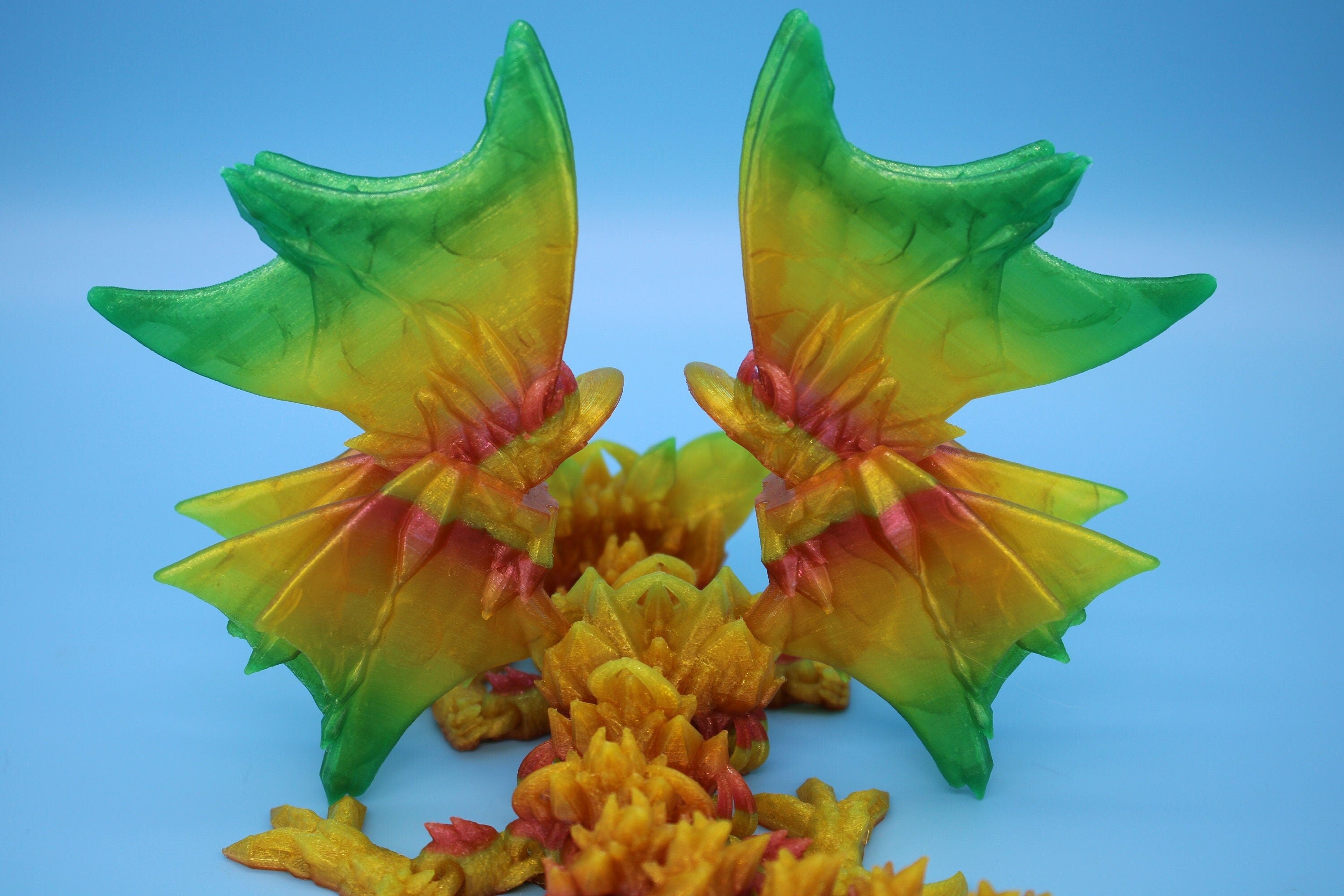 Flexible Bat Dragon | Rainbow Bat Wing | Articulating Dragon | 3D Printed Fidget | Flexi Toy | Adult Fidget Toy | Sensory Desk Toy | 12.5 in