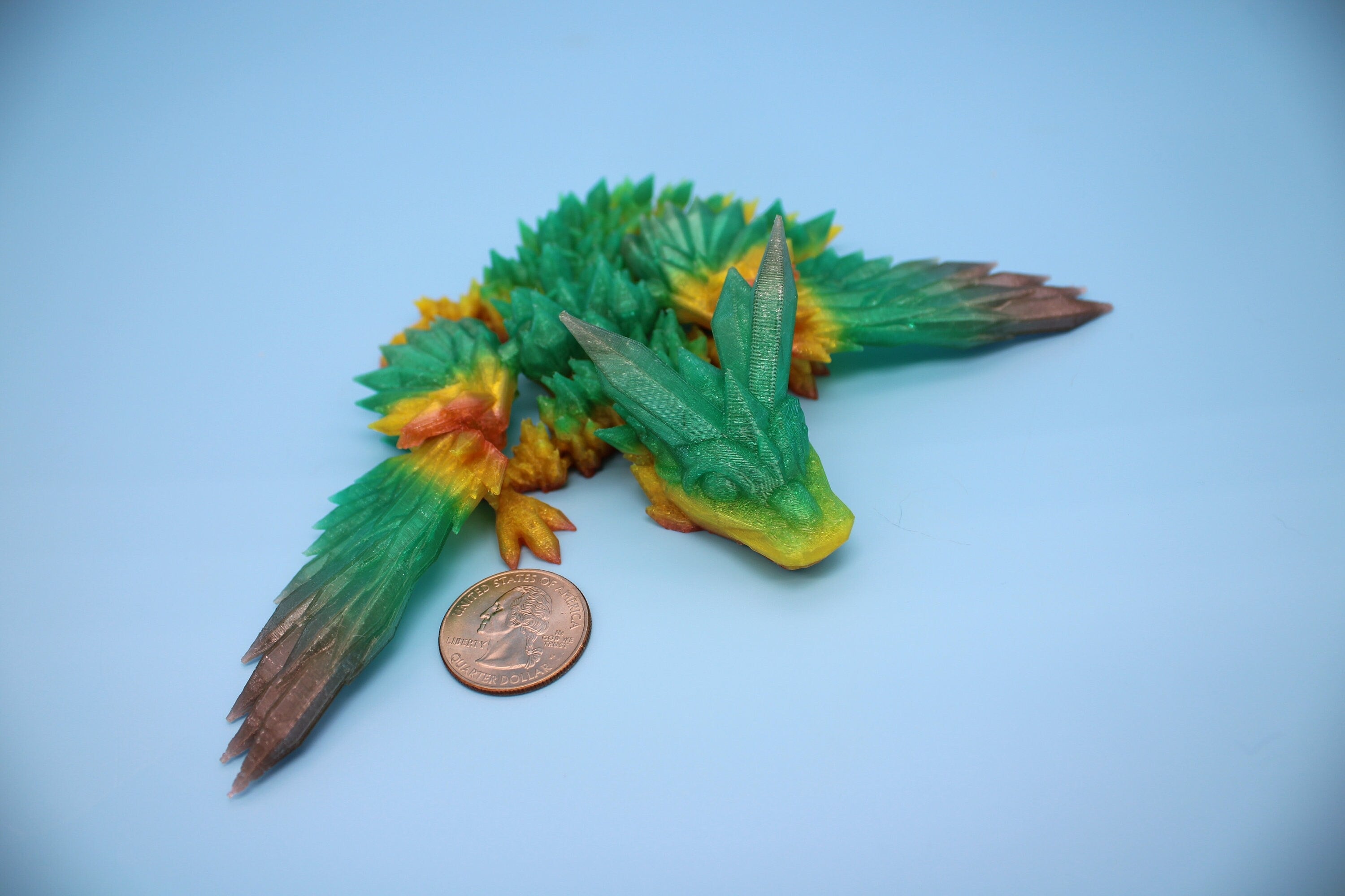 Flexible Miniature Baby Crystal Winged Dragon | Rainbow | 3D Printed Articulating Toy Fidget | Flexi Toy 7 in. head to tail | Stress Relief