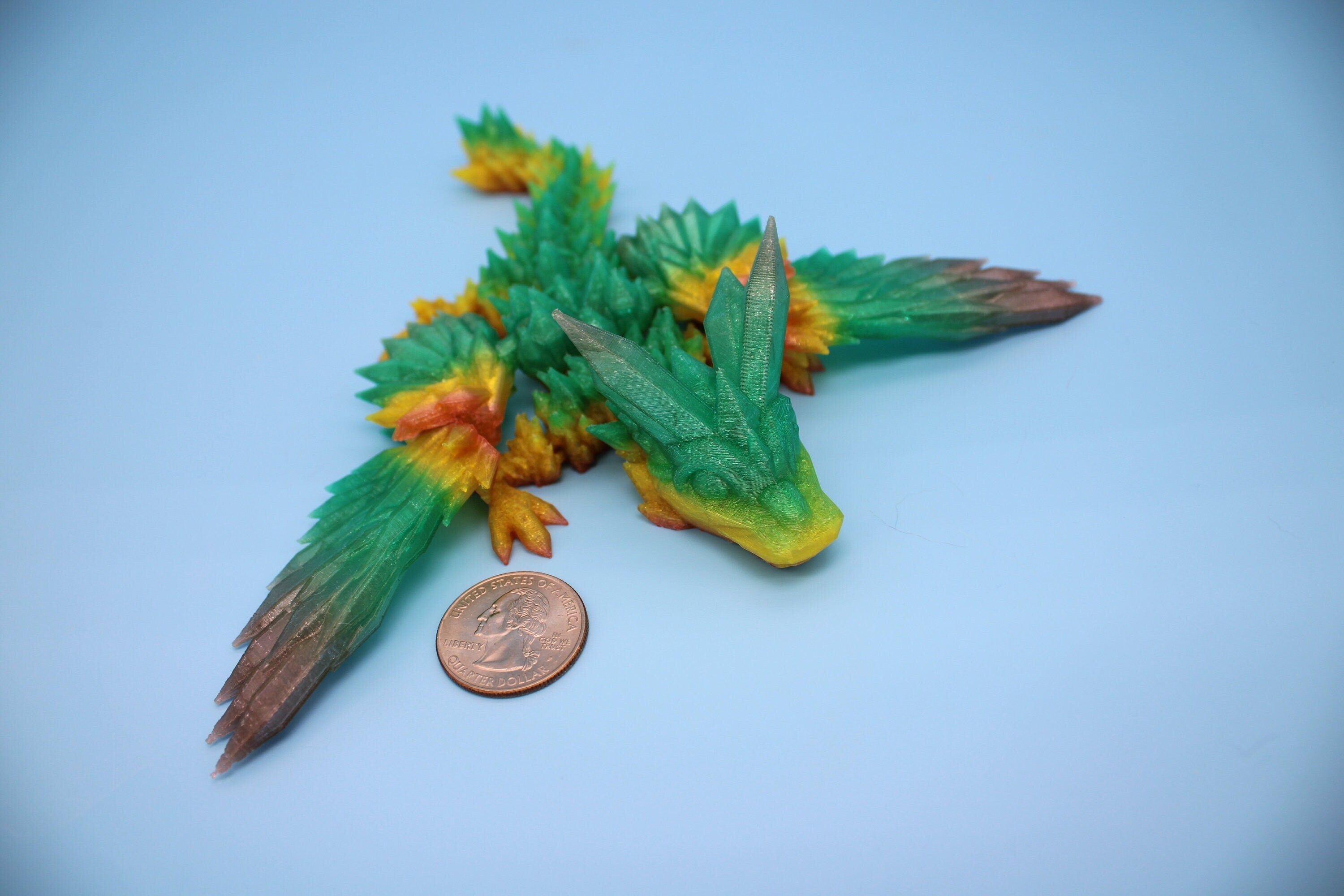 Flexible Miniature Baby Crystal Winged Dragon | Rainbow | 3D Printed Articulating Toy Fidget | Flexi Toy 7 in. head to tail | Stress Relief