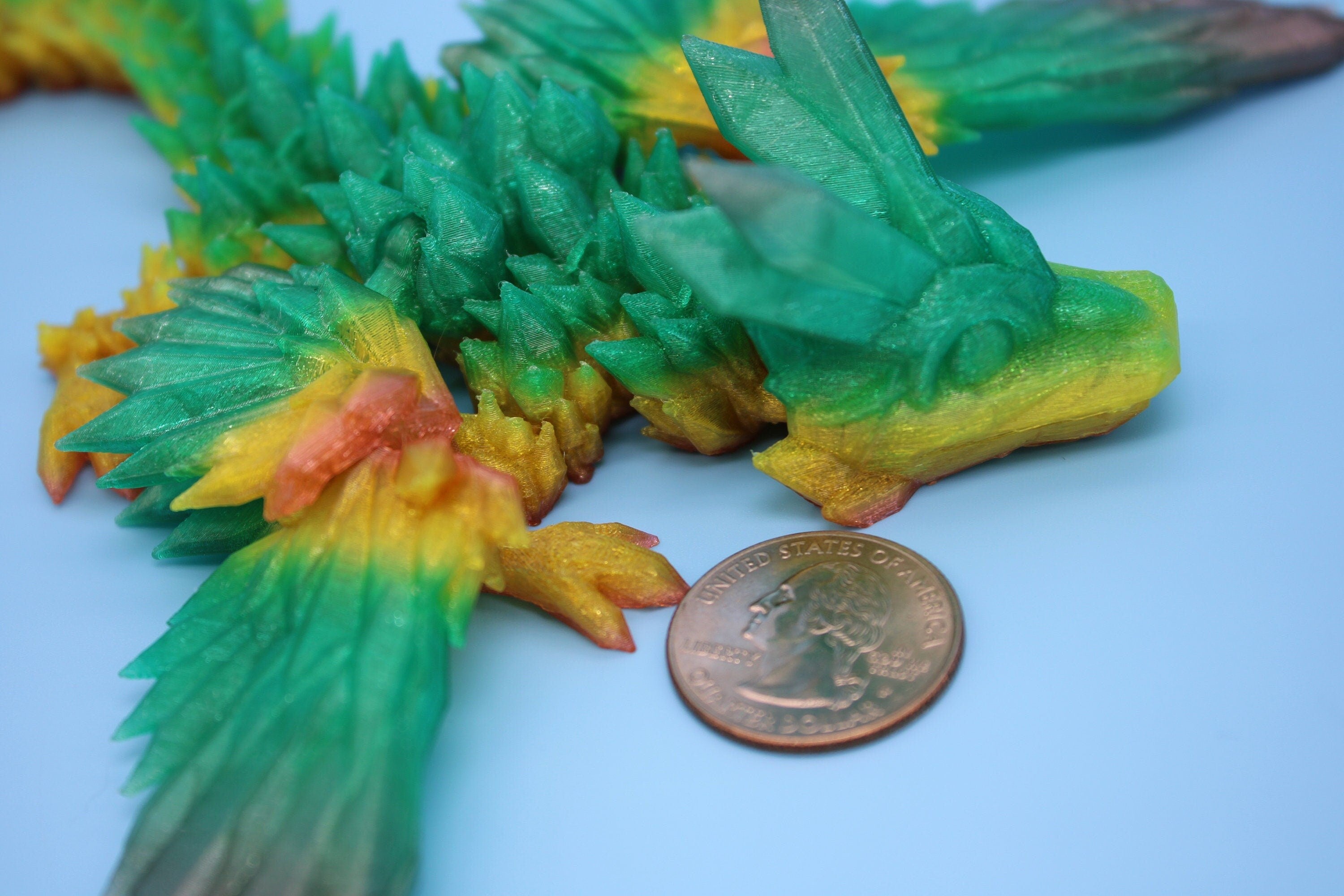 Flexible Miniature Baby Crystal Winged Dragon | Rainbow | 3D Printed Articulating Toy Fidget | Flexi Toy 7 in. head to tail | Stress Relief