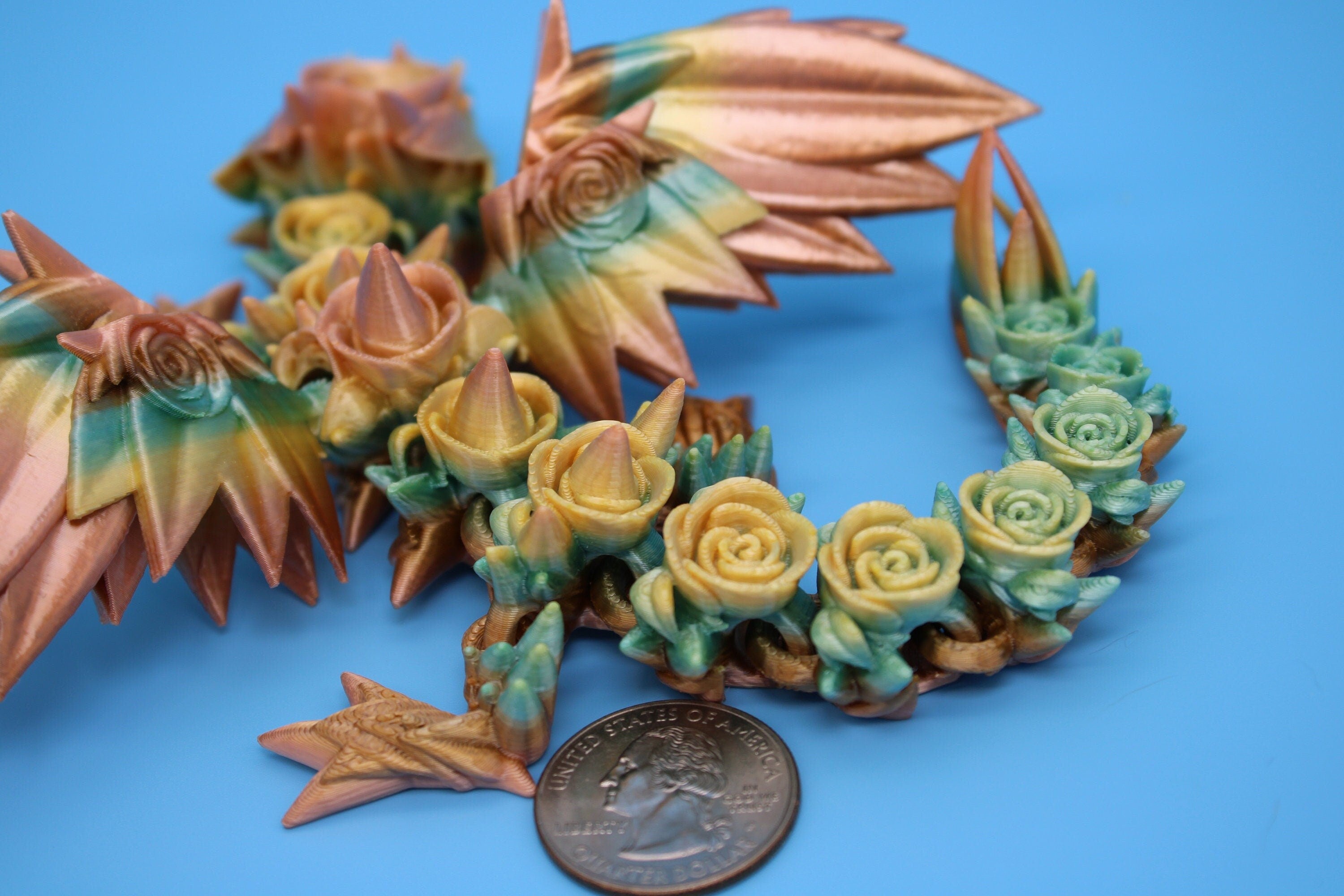 Miniature Baby Rose Wing Dragon | Rainbow | 3D printed articulating Toy Fidget | Flexi Toy 8.5 in. head to tail | Stress Relief Gift