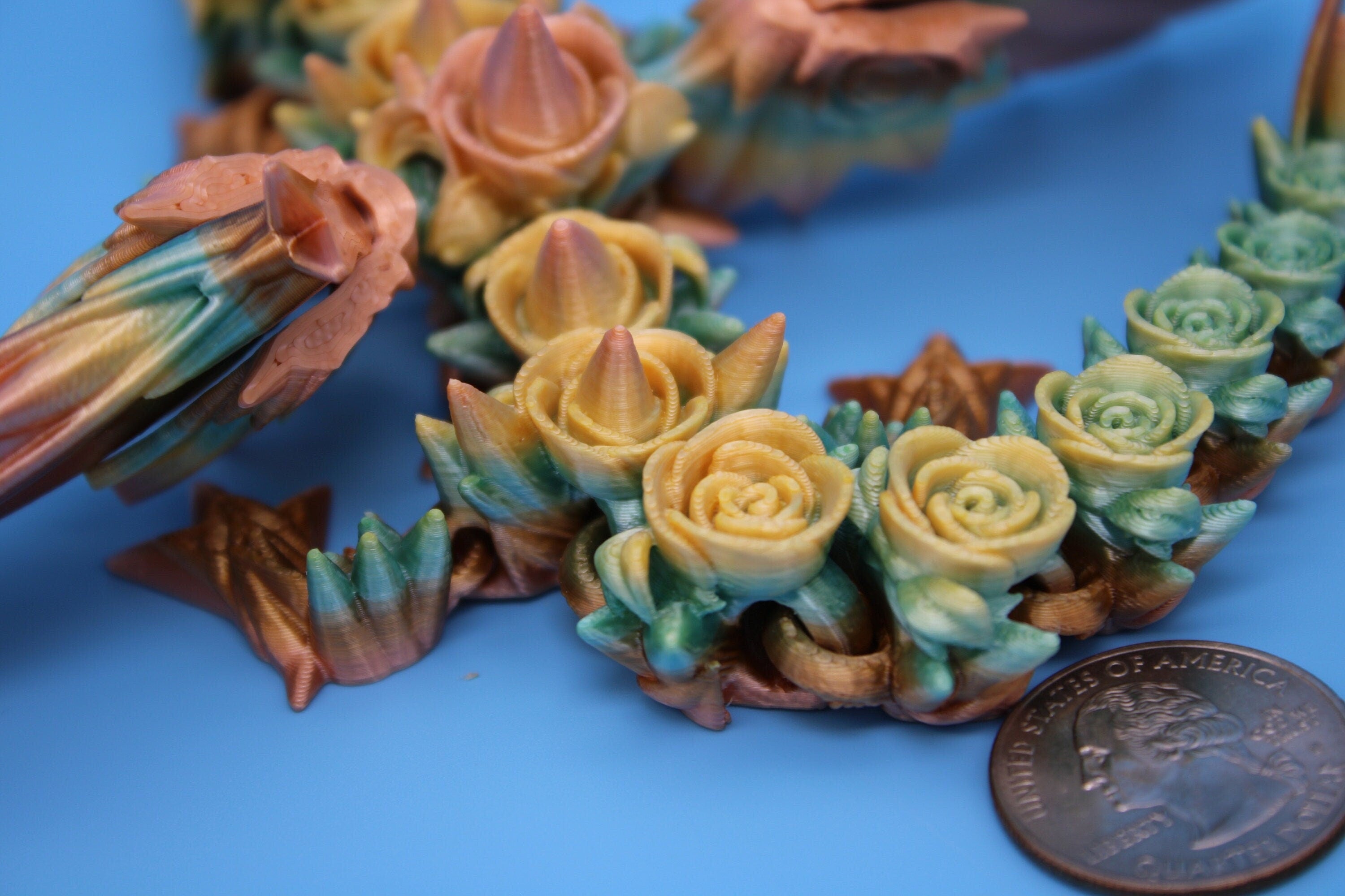 Miniature Baby Rose Wing Dragon | Rainbow | 3D printed articulating Toy Fidget | Flexi Toy 8.5 in. head to tail | Stress Relief Gift