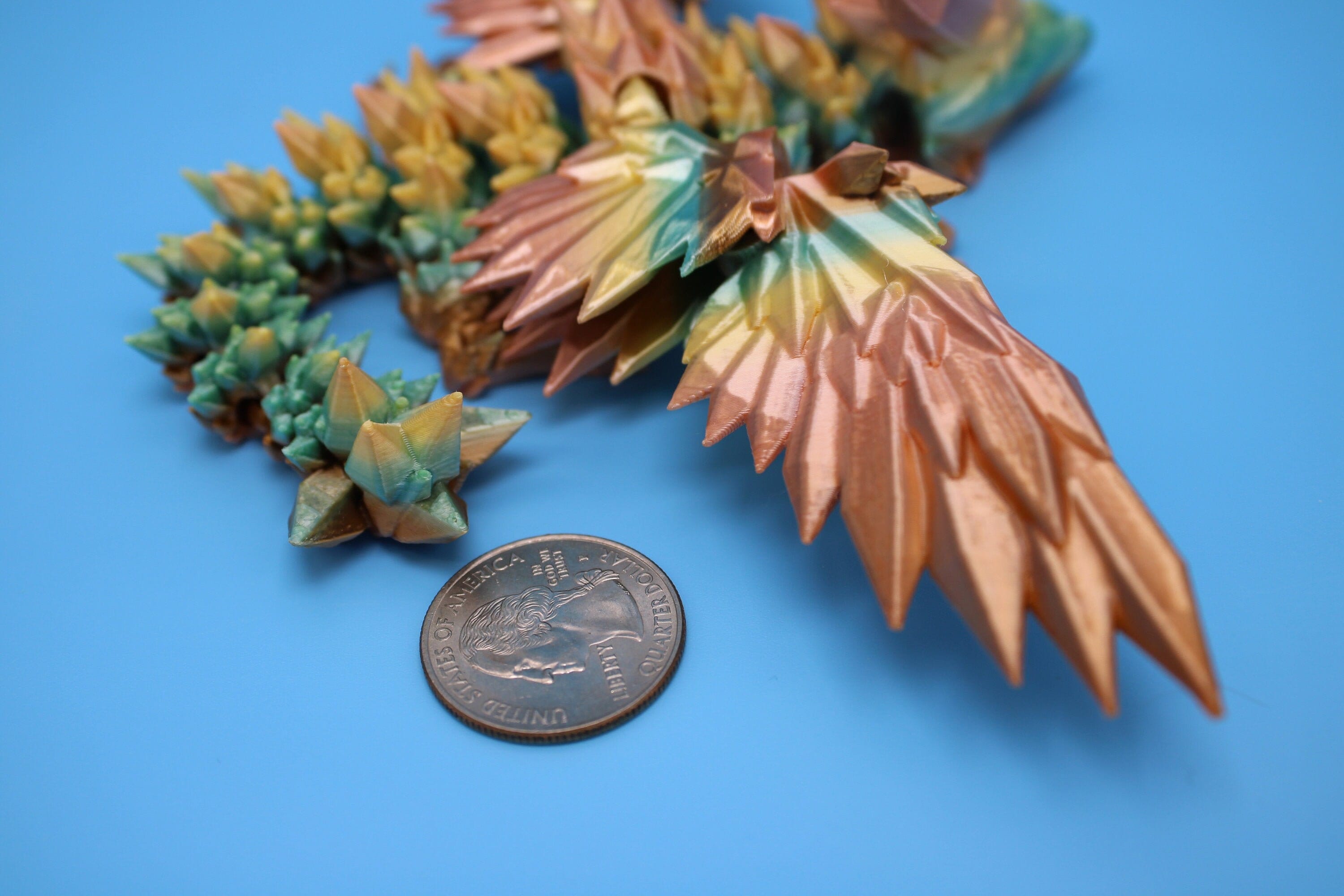 Miniature Baby Crystal Winged Dragon | Rainbow | 3D printed articulating Toy Fidget | Flexi Toy 7 in. head to tail | Stress Relief Gift