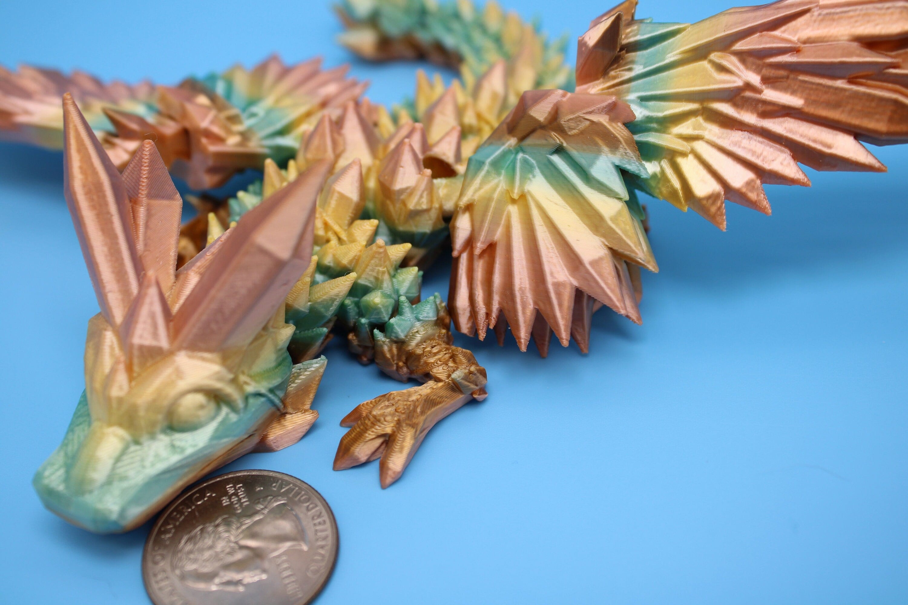 Miniature Baby Crystal Winged Dragon | Rainbow | 3D printed articulating Toy Fidget | Flexi Toy 7 in. head to tail | Stress Relief Gift
