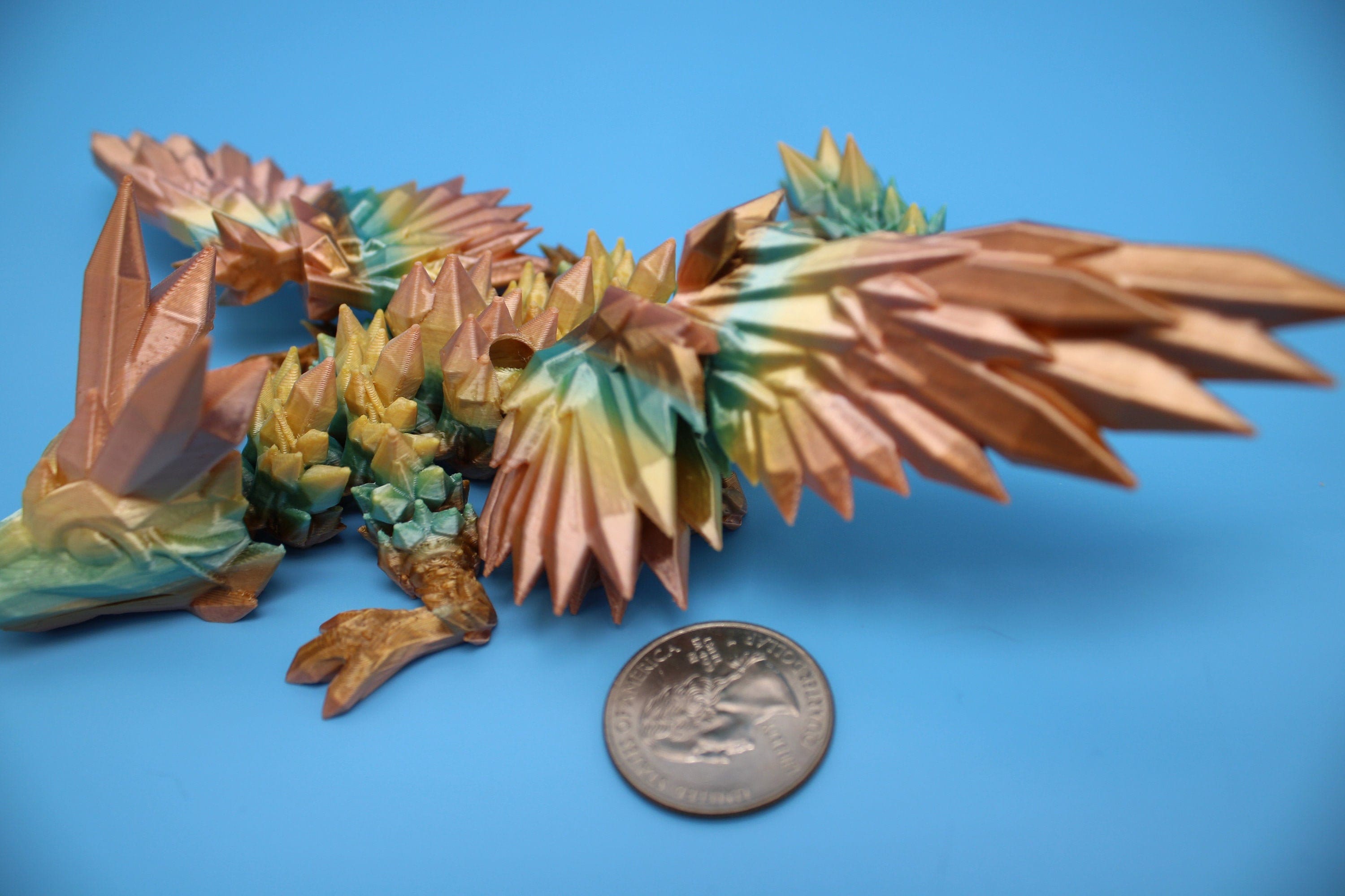 Miniature Baby Crystal Winged Dragon | Rainbow | 3D printed articulating Toy Fidget | Flexi Toy 7 in. head to tail | Stress Relief Gift