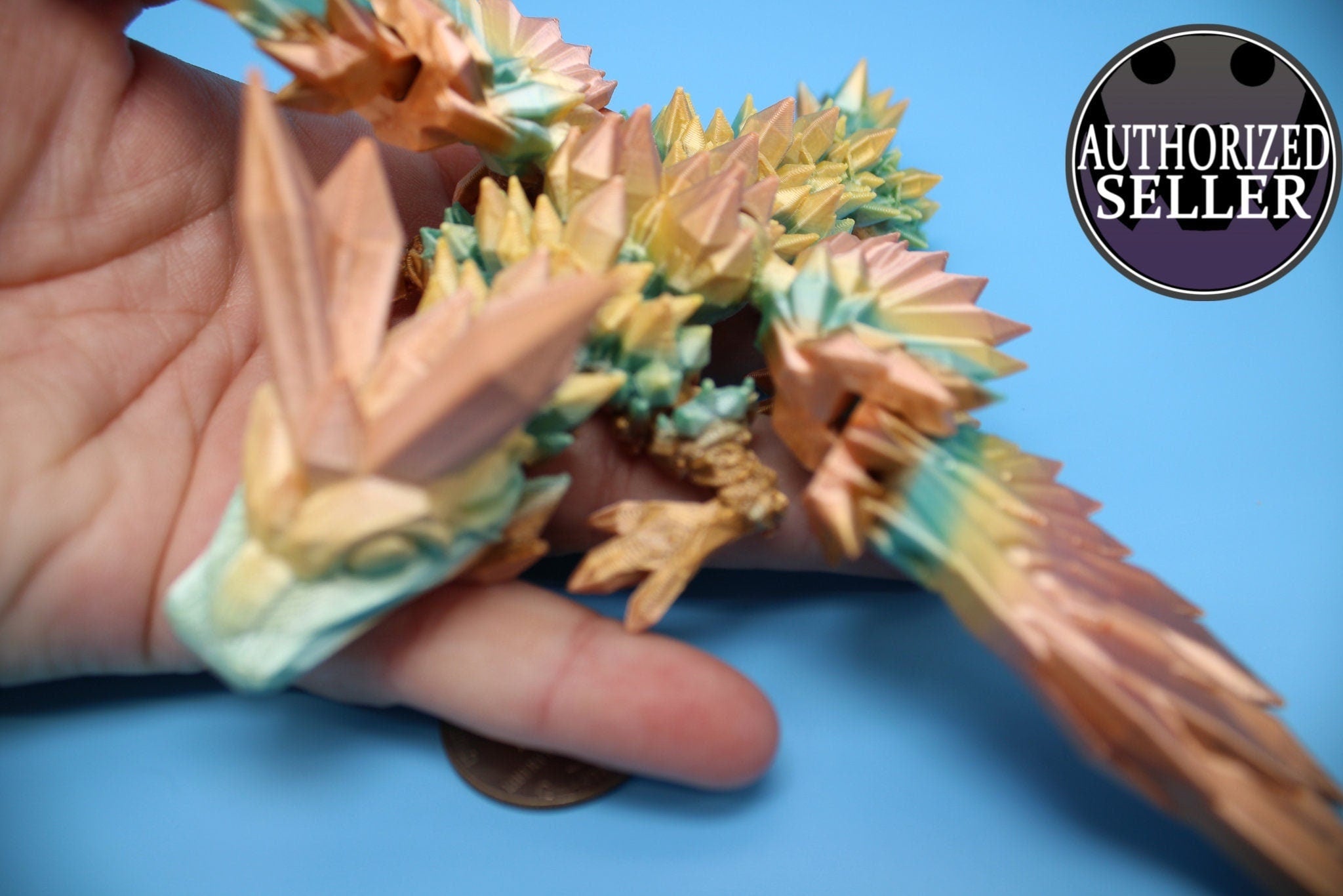 Miniature Baby Crystal Winged Dragon | Rainbow | 3D printed articulating Toy Fidget | Flexi Toy 7 in. head to tail | Stress Relief Gift