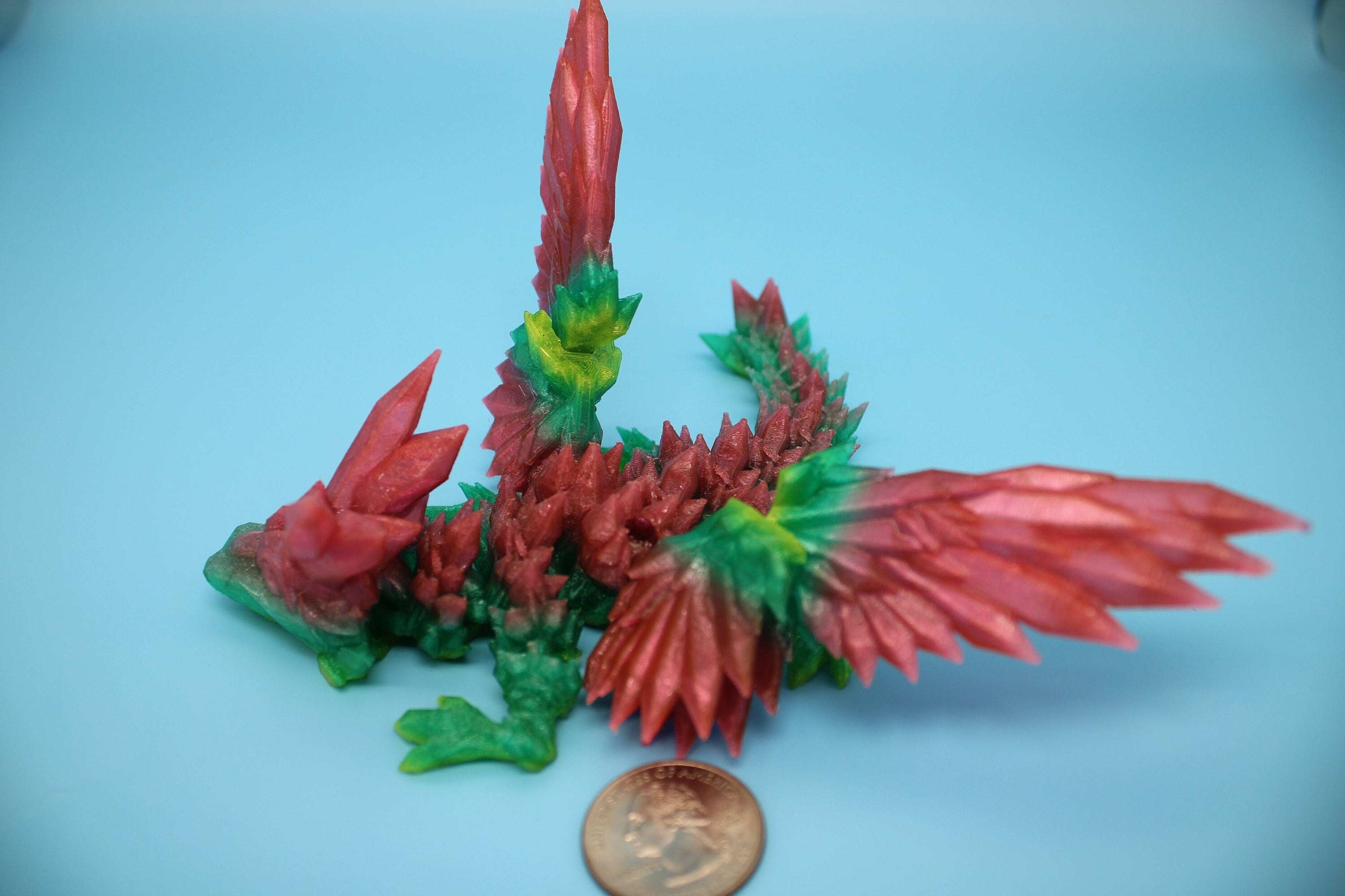 Flexible Miniature Baby Crystal Winged Dragon | Rainbow | 3D Printed Articulating Toy Fidget | Flexi Toy 7 in. head to tail | Stress Relief