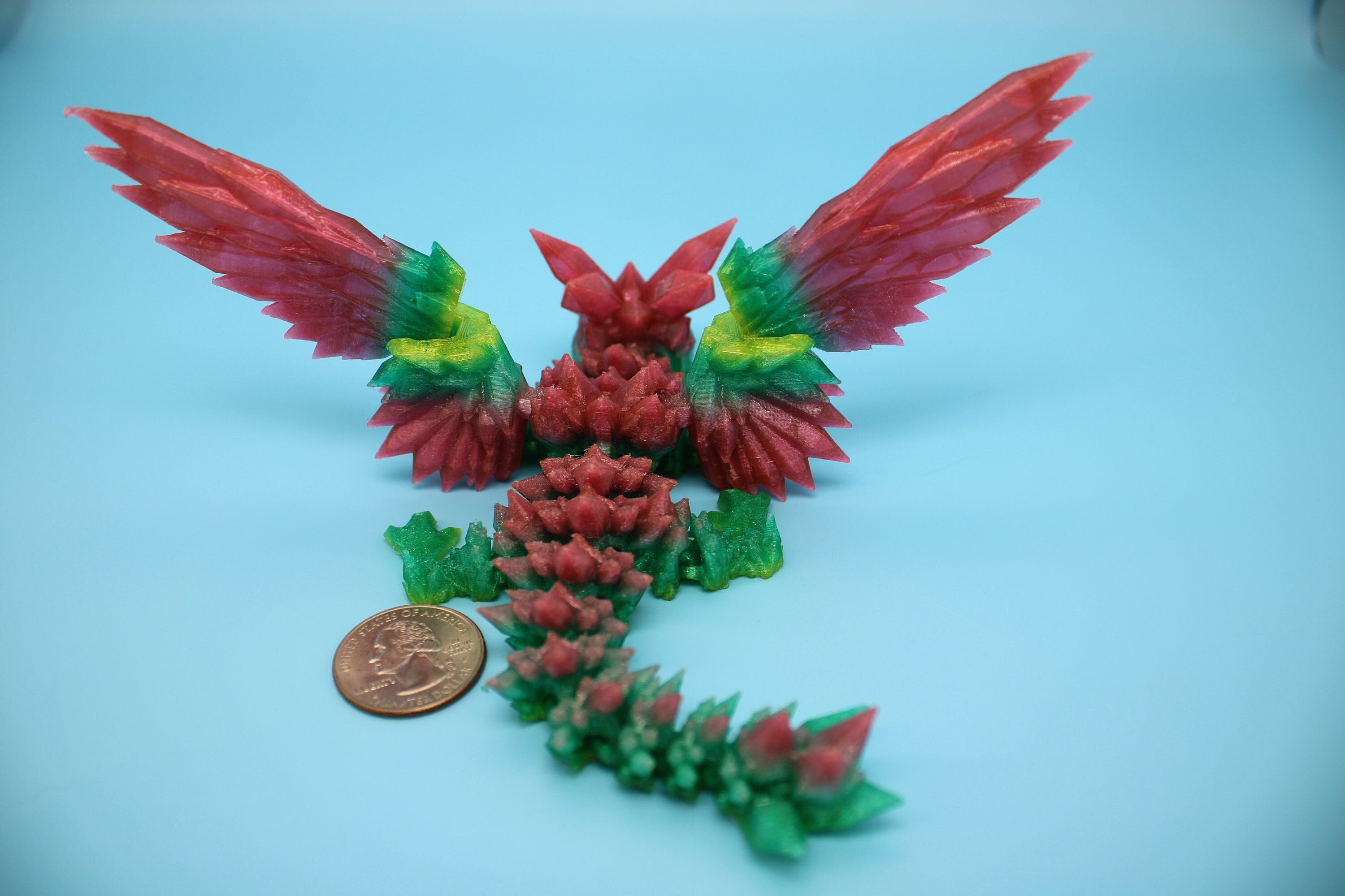 Flexible Miniature Baby Crystal Winged Dragon | Rainbow | 3D Printed Articulating Toy Fidget | Flexi Toy 7 in. head to tail | Stress Relief