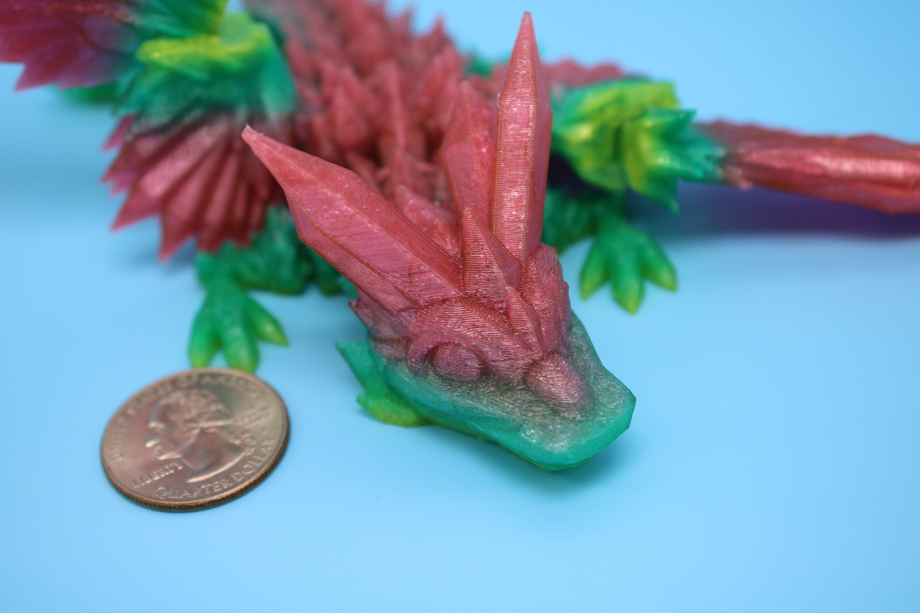 Flexible Miniature Baby Crystal Winged Dragon | Rainbow | 3D Printed Articulating Toy Fidget | Flexi Toy 7 in. head to tail | Stress Relief