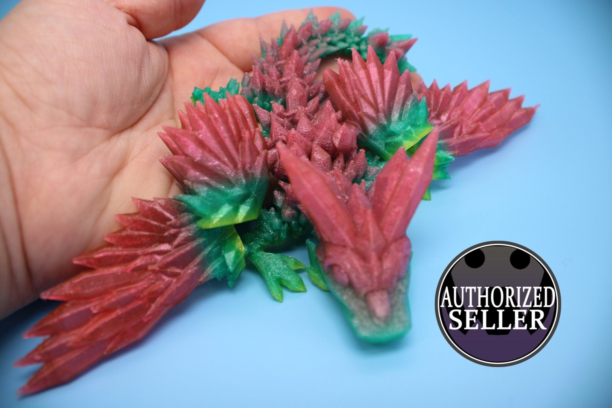 Flexible Miniature Baby Crystal Winged Dragon | Rainbow | 3D Printed Articulating Toy Fidget | Flexi Toy 7 in. head to tail | Stress Relief