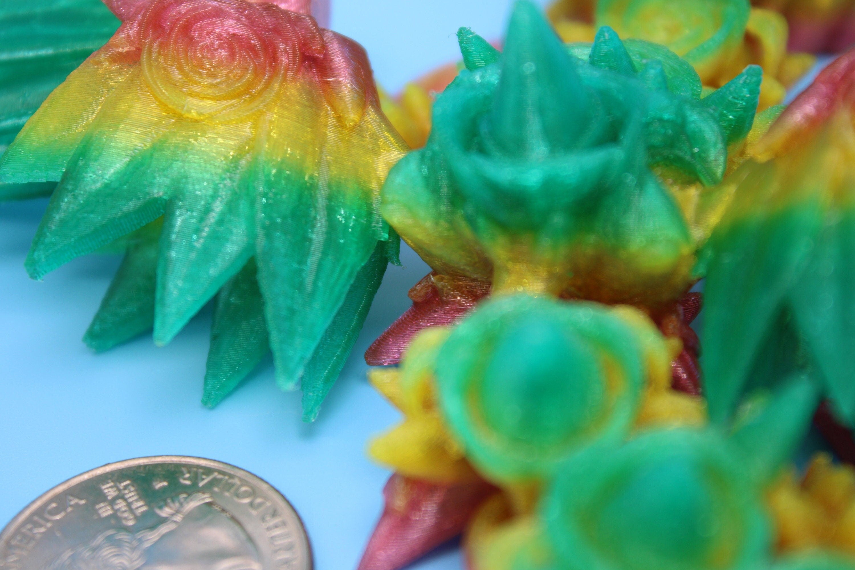 Flexible Miniature Baby Rose Wing Dragon | Rainbow | 3D printed articulating Toy Fidget | Flexi Toy 8.5 in. head to tail | Stress Relief.