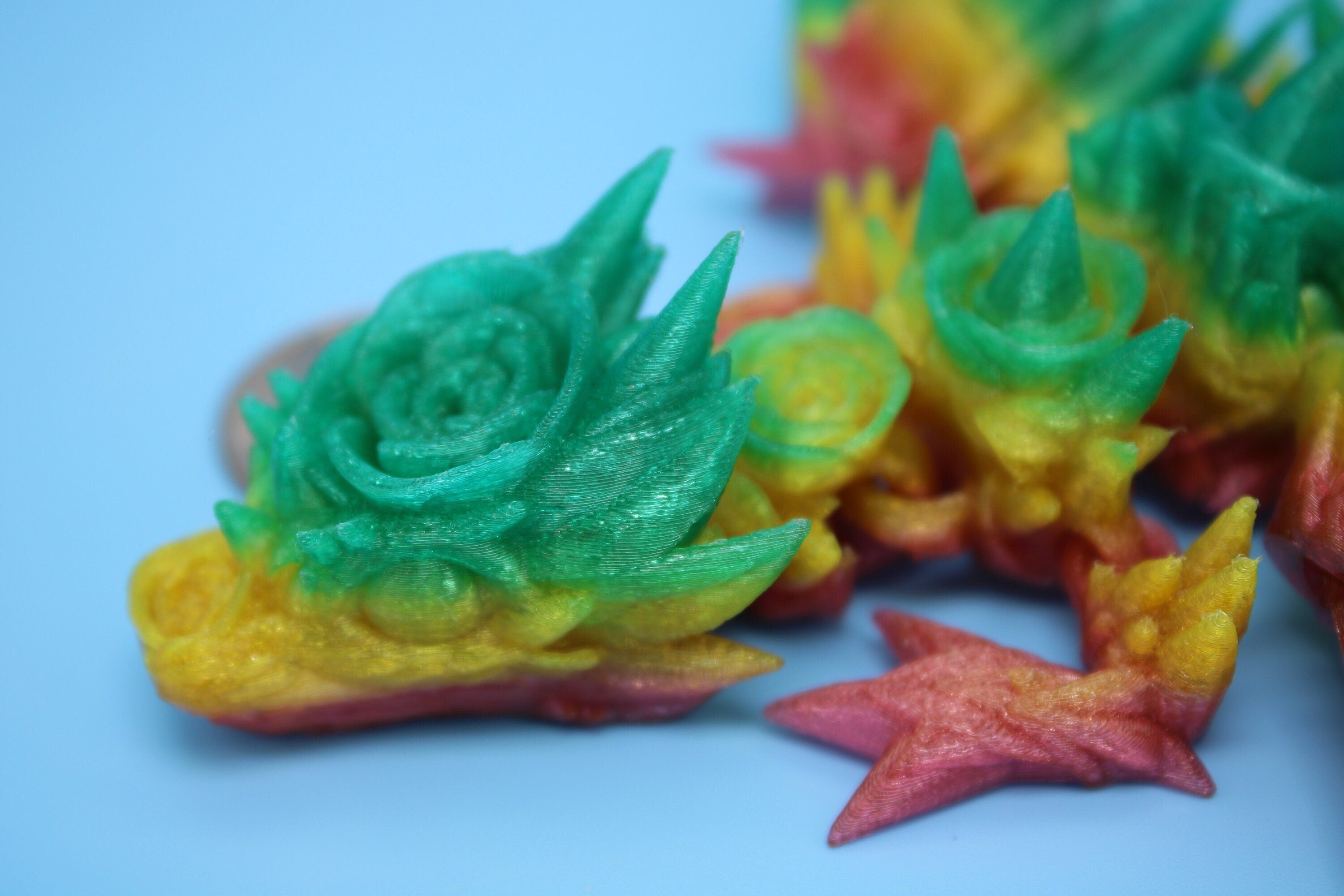 Flexible Miniature Baby Rose Wing Dragon | Rainbow | 3D printed articulating Toy Fidget | Flexi Toy 8.5 in. head to tail | Stress Relief.