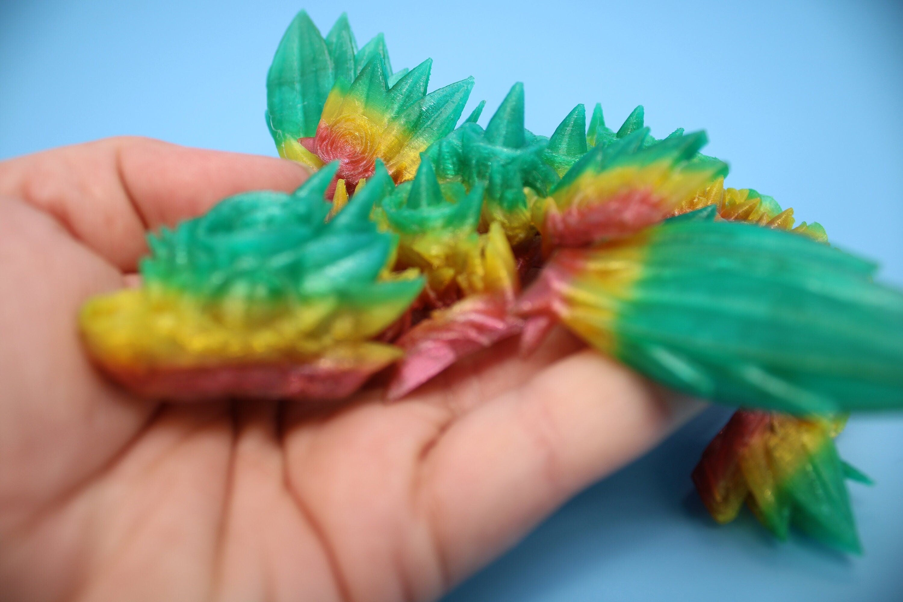 Flexible Miniature Baby Rose Wing Dragon | Rainbow | 3D printed articulating Toy Fidget | Flexi Toy 8.5 in. head to tail | Stress Relief.