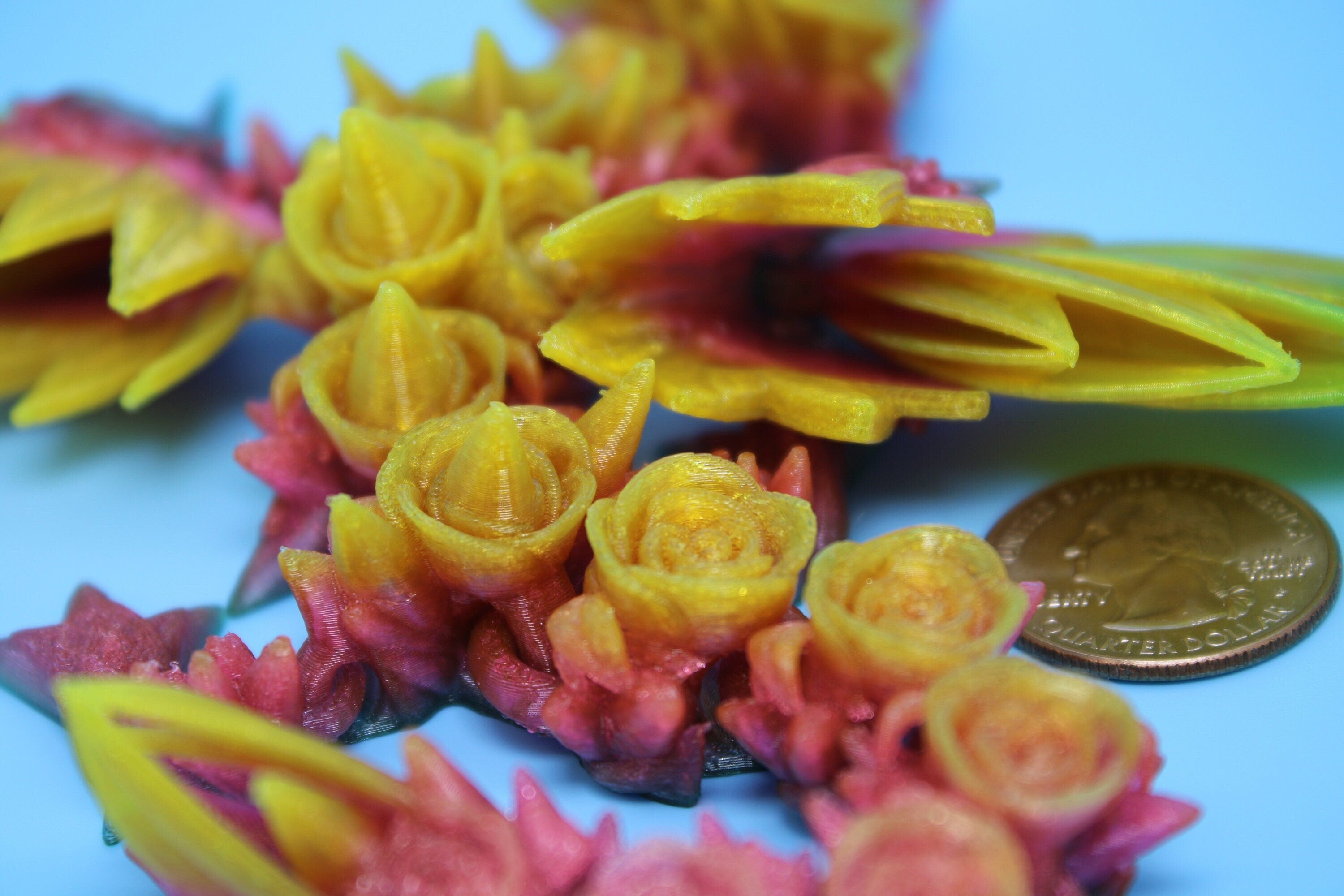 Flexible Miniature Baby Rose Wing Dragon | Rainbow | 3D printed articulating Toy Fidget | Flexi Toy 8.5 in. head to tail | Stress Relief.