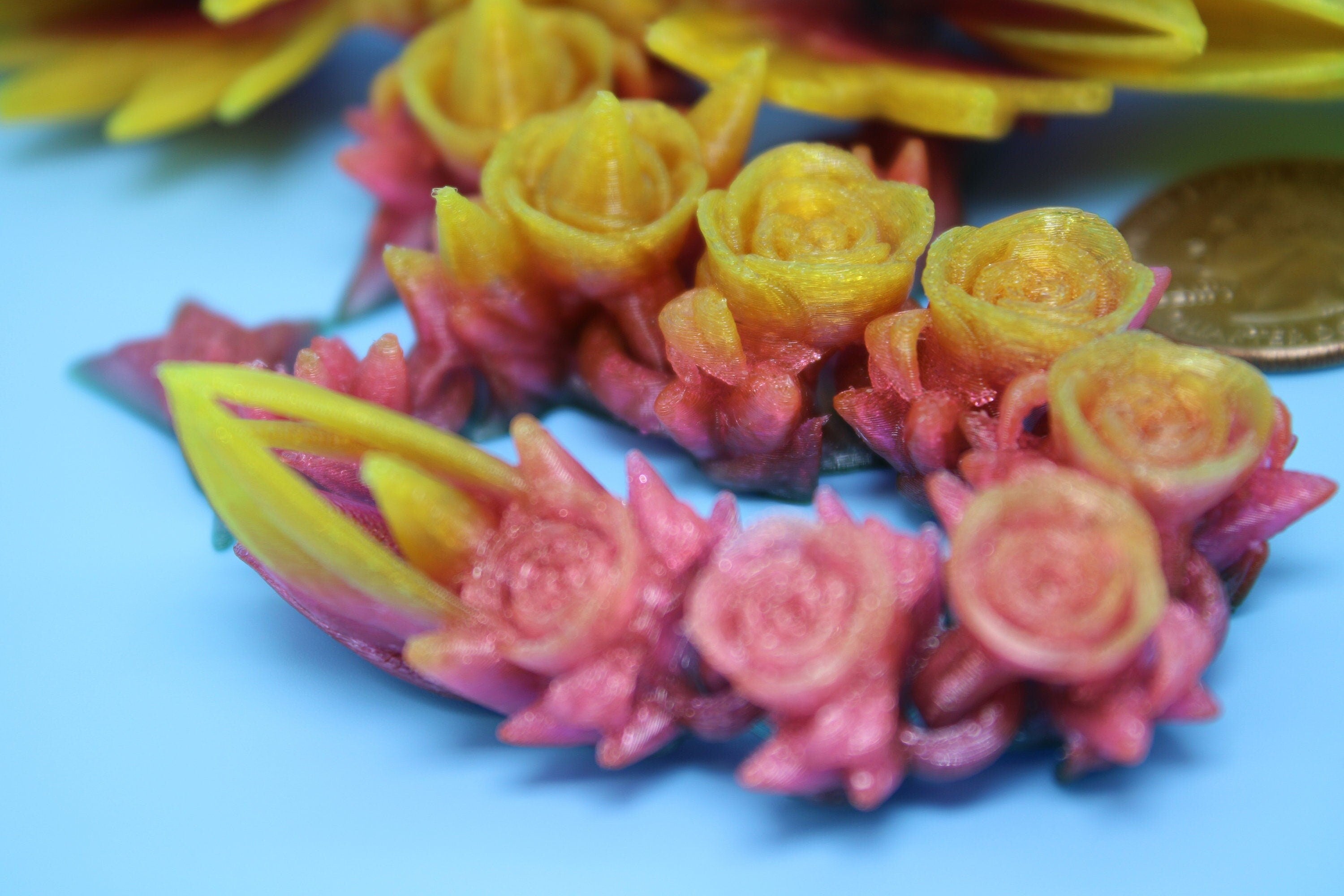 Flexible Miniature Baby Rose Wing Dragon | Rainbow | 3D printed articulating Toy Fidget | Flexi Toy 8.5 in. head to tail | Stress Relief.