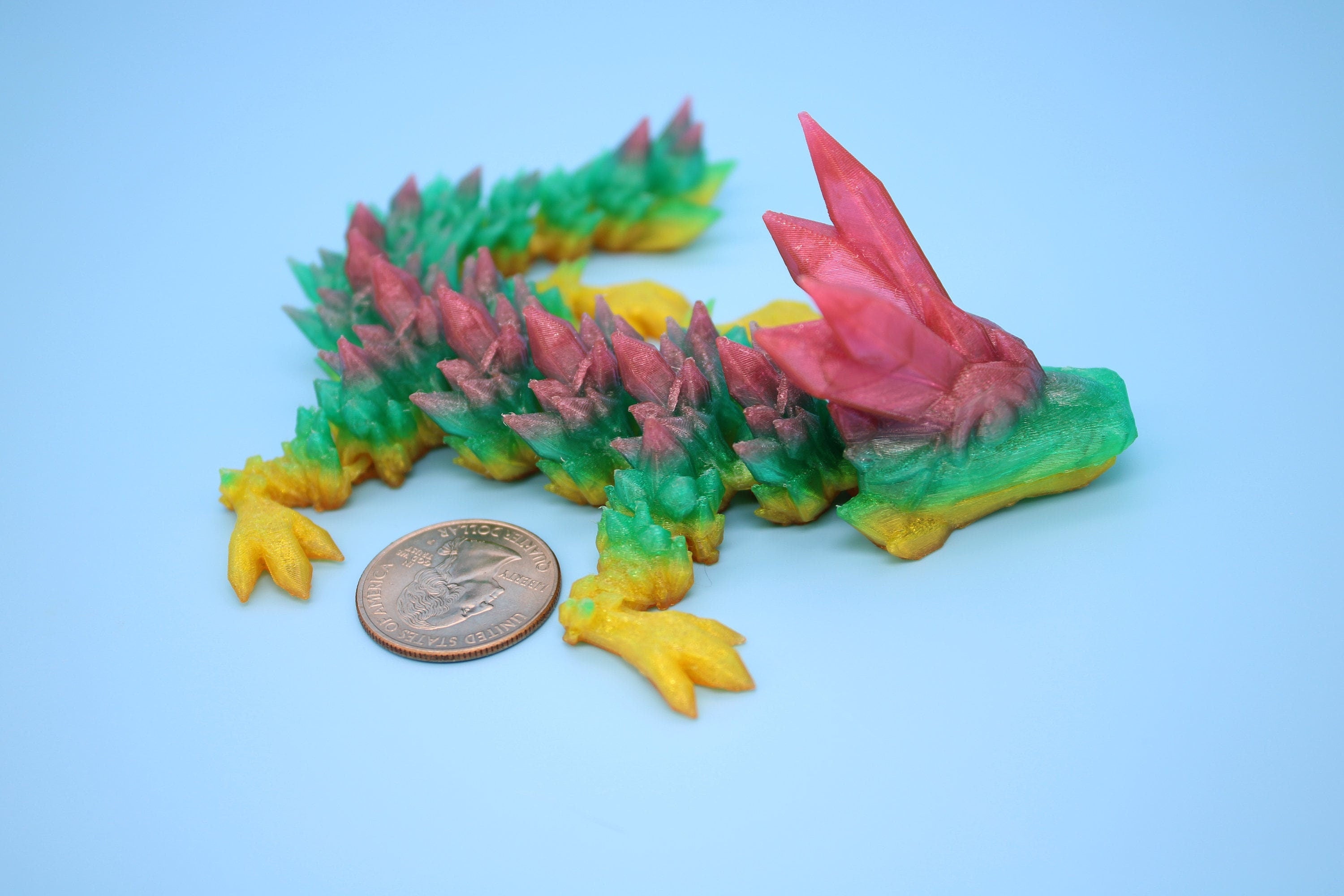 Flexible Miniature Baby Crystal Dragon | 3D Printed Articulating Toy Fidget | 7 in. Dragon buddy. Fidget toy, flexi dragon. (TPU)