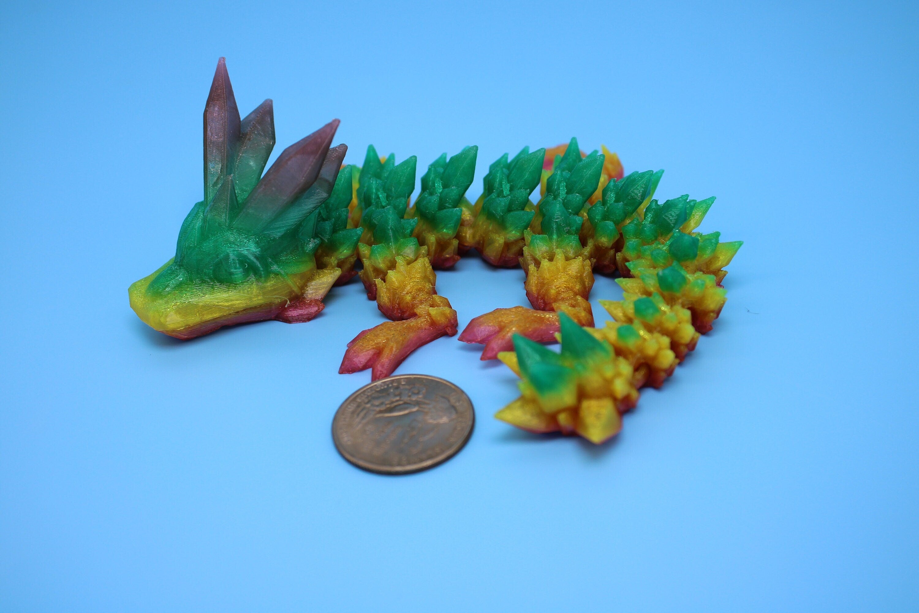 Flexible Miniature Baby Crystal Dragon | 3D Printed Articulating Toy Fidget | 7 in. Dragon buddy. Fidget toy, flexi dragon. (TPU)