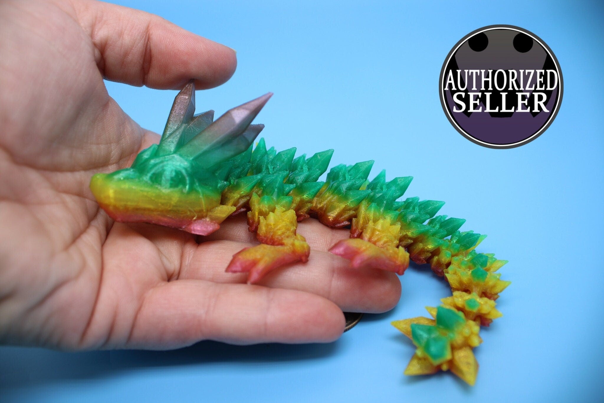 Flexible Miniature Baby Crystal Dragon | 3D Printed Articulating Toy Fidget | 7 in. Dragon buddy. Fidget toy, flexi dragon. (TPU)