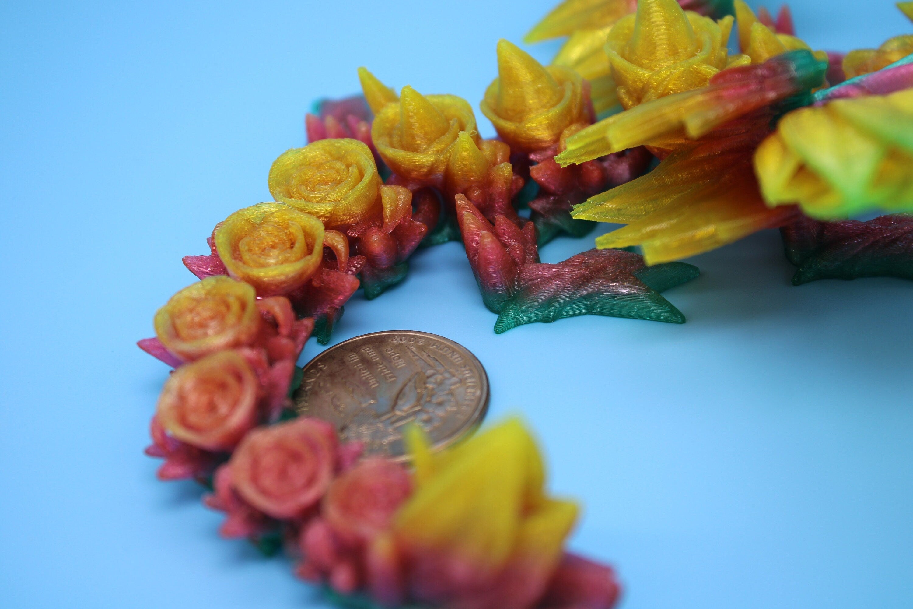 Flexible Miniature Baby Rose Wing Dragon | Rainbow | 3D printed articulating Toy Fidget | Flexi Toy 8.5 in. head to tail | Stress Relief.