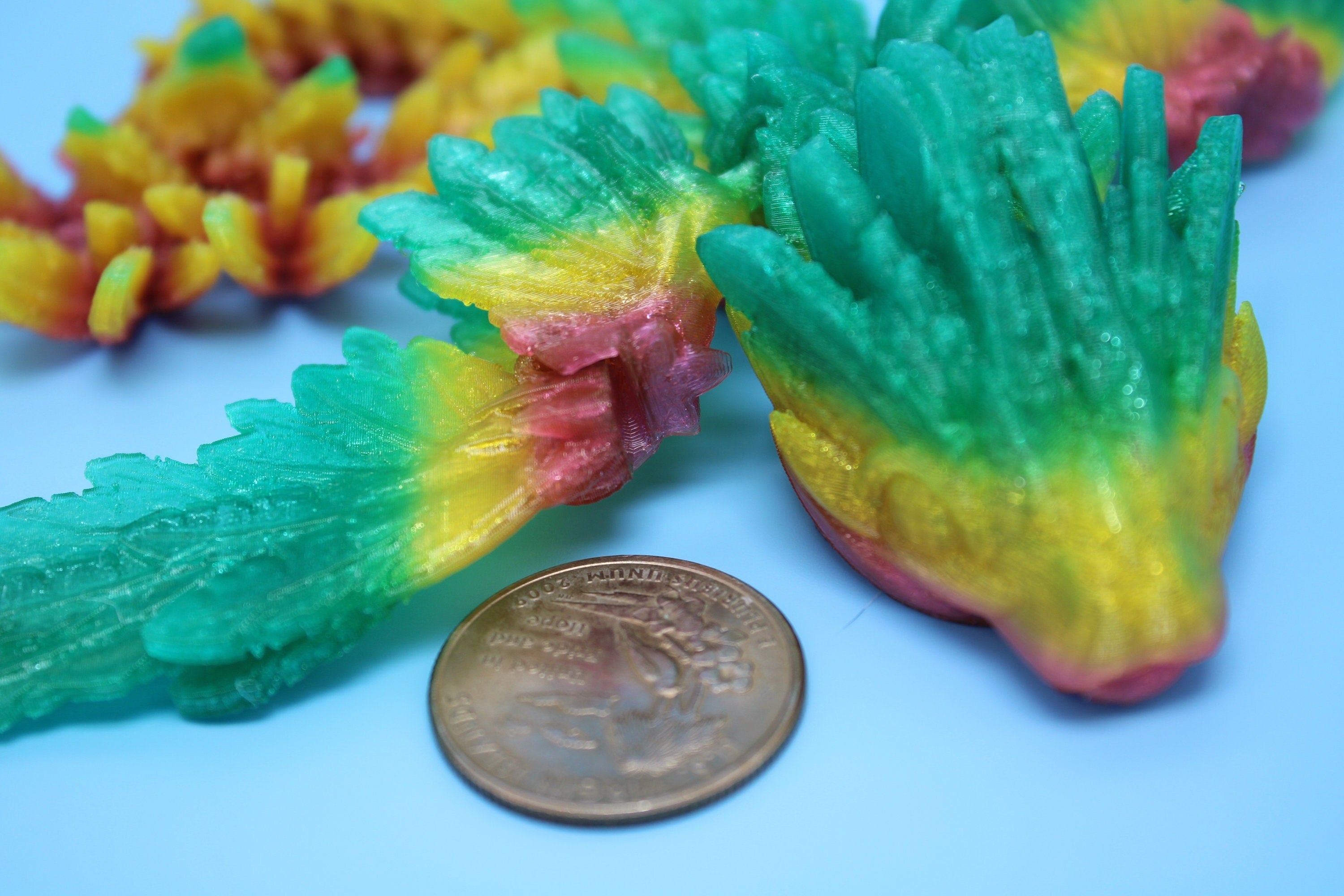 Flexible Miniature Baby Flying Serpent Dragon Rainbow 3D printed articulating Toy Fidget Flexi Toy 7 in. head to tail Stress Relief Gift