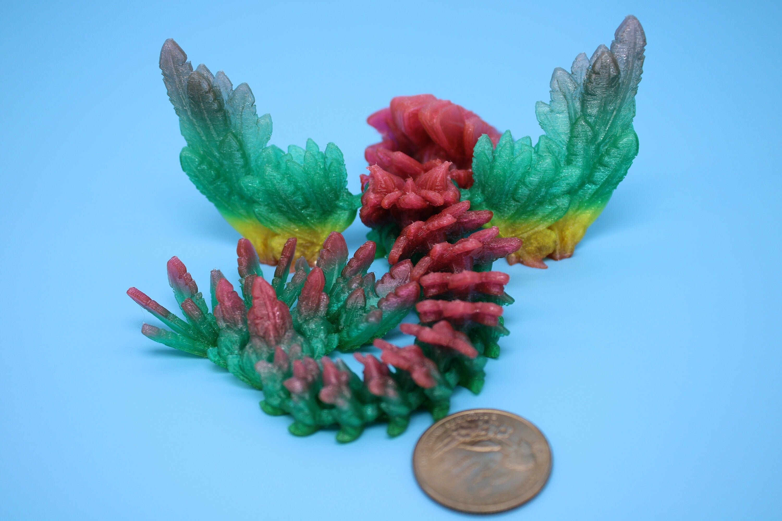 Flexible Miniature Baby Flying Serpent Dragon Rainbow 3D printed articulating Toy Fidget Flexi Toy 7 in. head to tail Stress Relief Gift