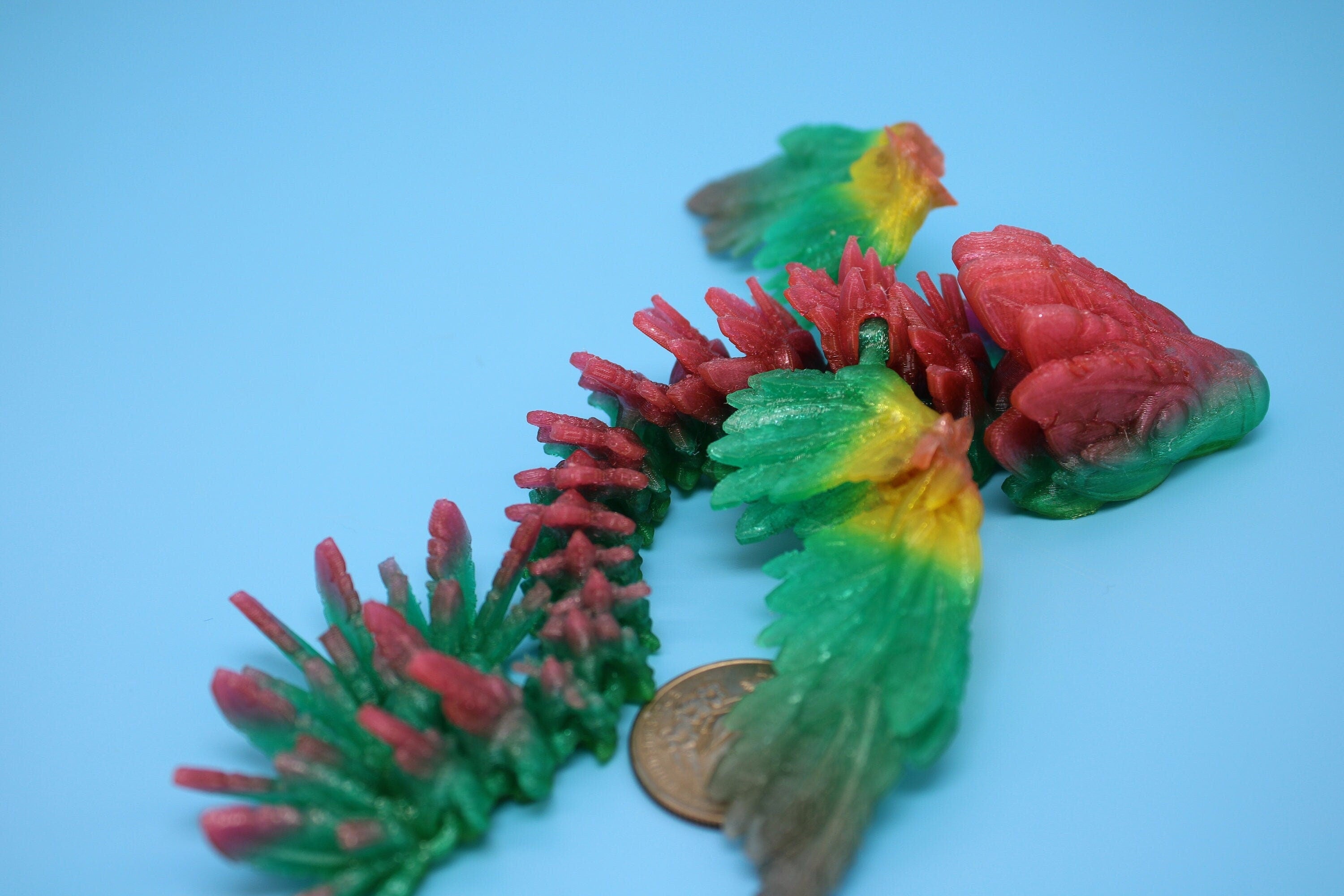 Flexible Miniature Baby Flying Serpent Dragon Rainbow 3D printed articulating Toy Fidget Flexi Toy 7 in. head to tail Stress Relief Gift