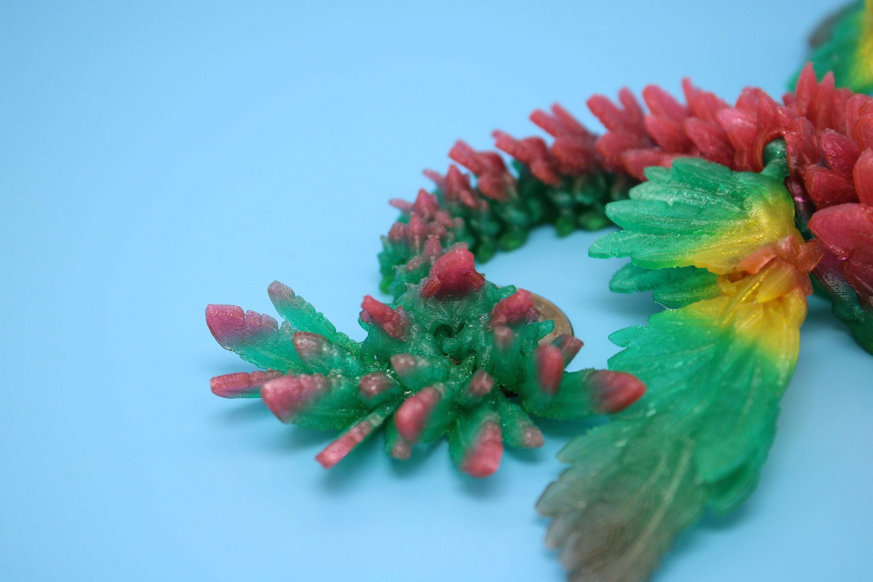 Flexible Miniature Baby Flying Serpent Dragon Rainbow 3D printed articulating Toy Fidget Flexi Toy 7 in. head to tail Stress Relief Gift